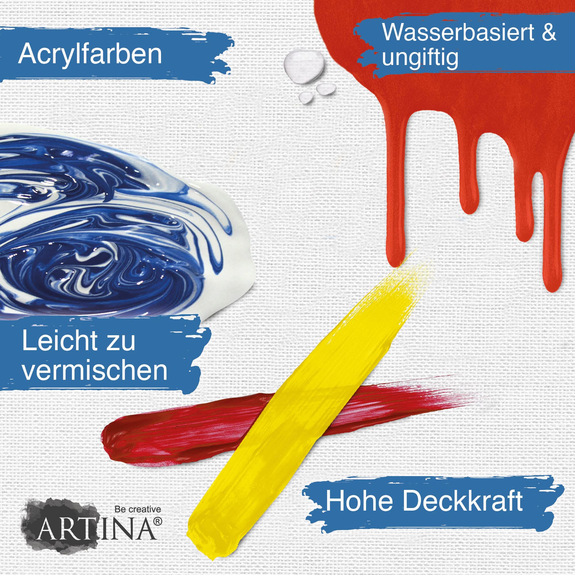 Artina 30 tlg Malset mit Kofferstaffelei Acrylfarben Set Künstlerkoffer | 2x Leinwänden 18x Pinseln & Mal Zubehör für Erwachsene & Hobbykünstler 30tlg Malen Acryl Anfänger Madrid