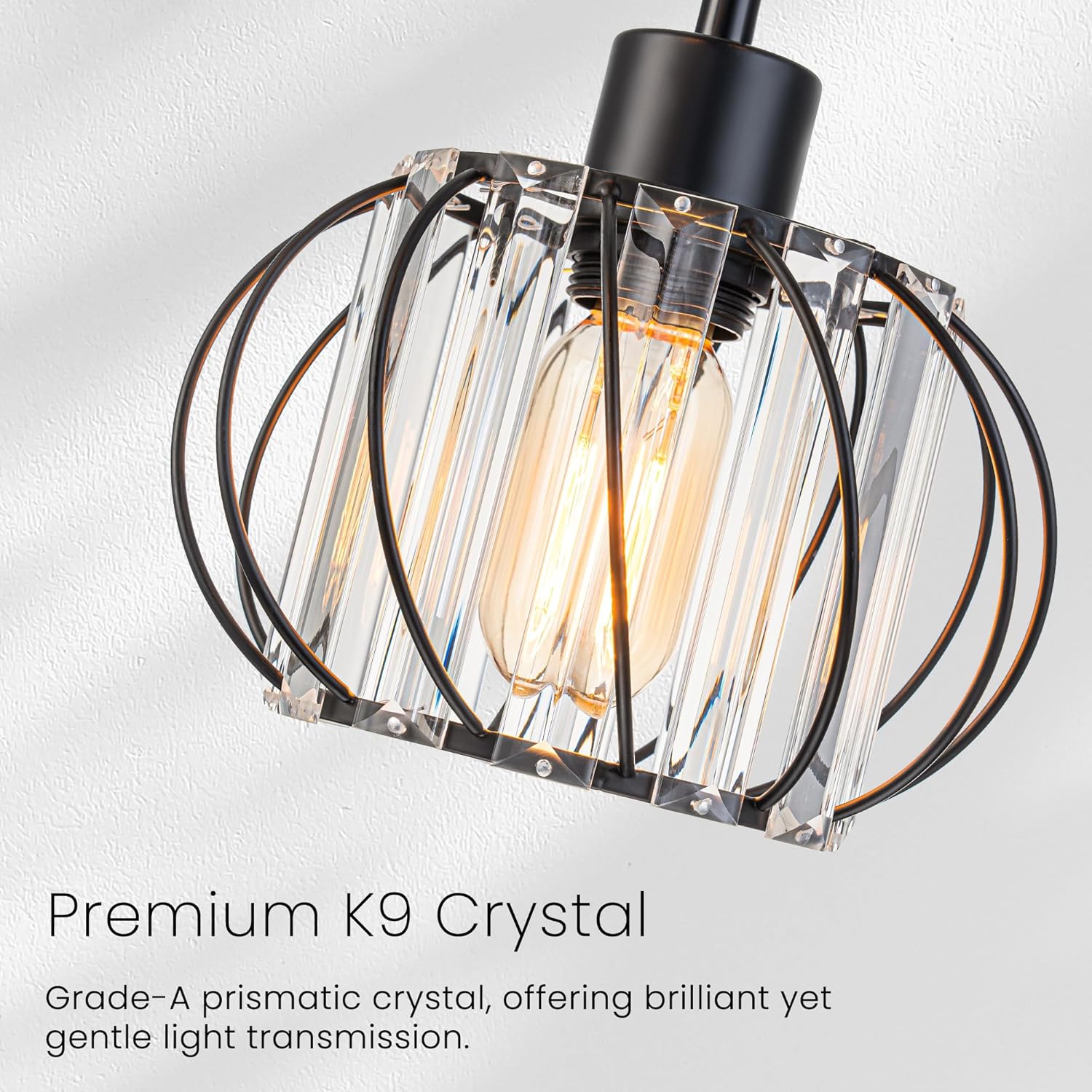 Cluster Pendant Light Fixtures, 3-Light Pendant Lights Kitchen Island, Farmhouse Hanging Light Fixture, Industrial Black Metal Cage Pendant Lighting With Clear Crystal for Sink Dining Room Hallway