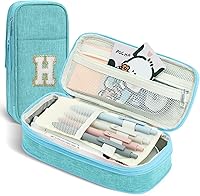 Vista 8 de Bolsa para lápices, Estuche para lápices para niñas y mujeres, estuche para lápices preppy, estuche grande inicial para lápices con cremallera