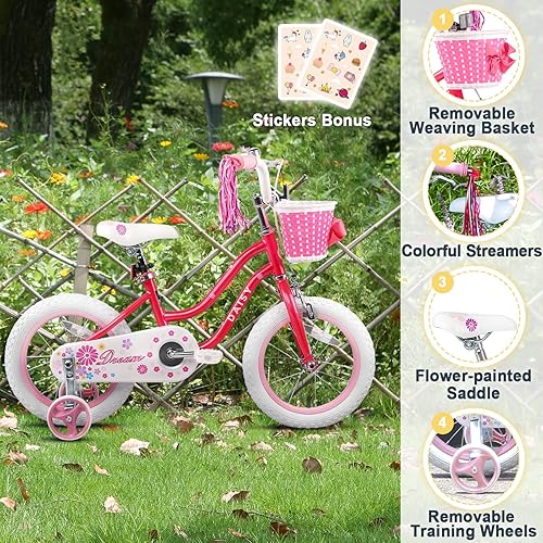 Miniatura 2 de Glerc Daisy - Bicicleta para niñas de 12, 14, 16 pulgadas, para niños de 2 a 7 años, estilo princesa, con ruedas de entrenamiento, cesta y