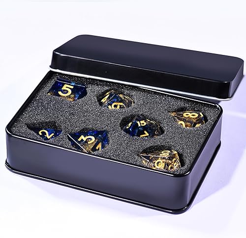 Miniatura 7 de AUSTOR Juego de dados DND de resina de núcleo líquido, dados poliédricos de borde afilado, 7 troqueles, juego de dados DND de arena movediza hechos