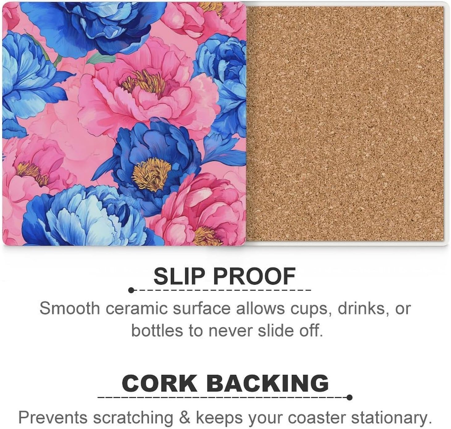 Peony Flowers Watercolor Funny Ceramic Coasters for Drink Absorbent Cup Holders Tabletop Protection