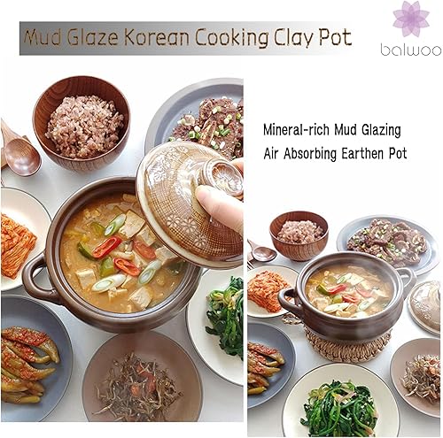 Miniatura 7 de Olla coreana Buncheong MUD GLAZE Loza Ttukbaegi, Cazuela de cerámica natural para cocinar la cacerola, Olla de cerámica resistente al calor, Olla de