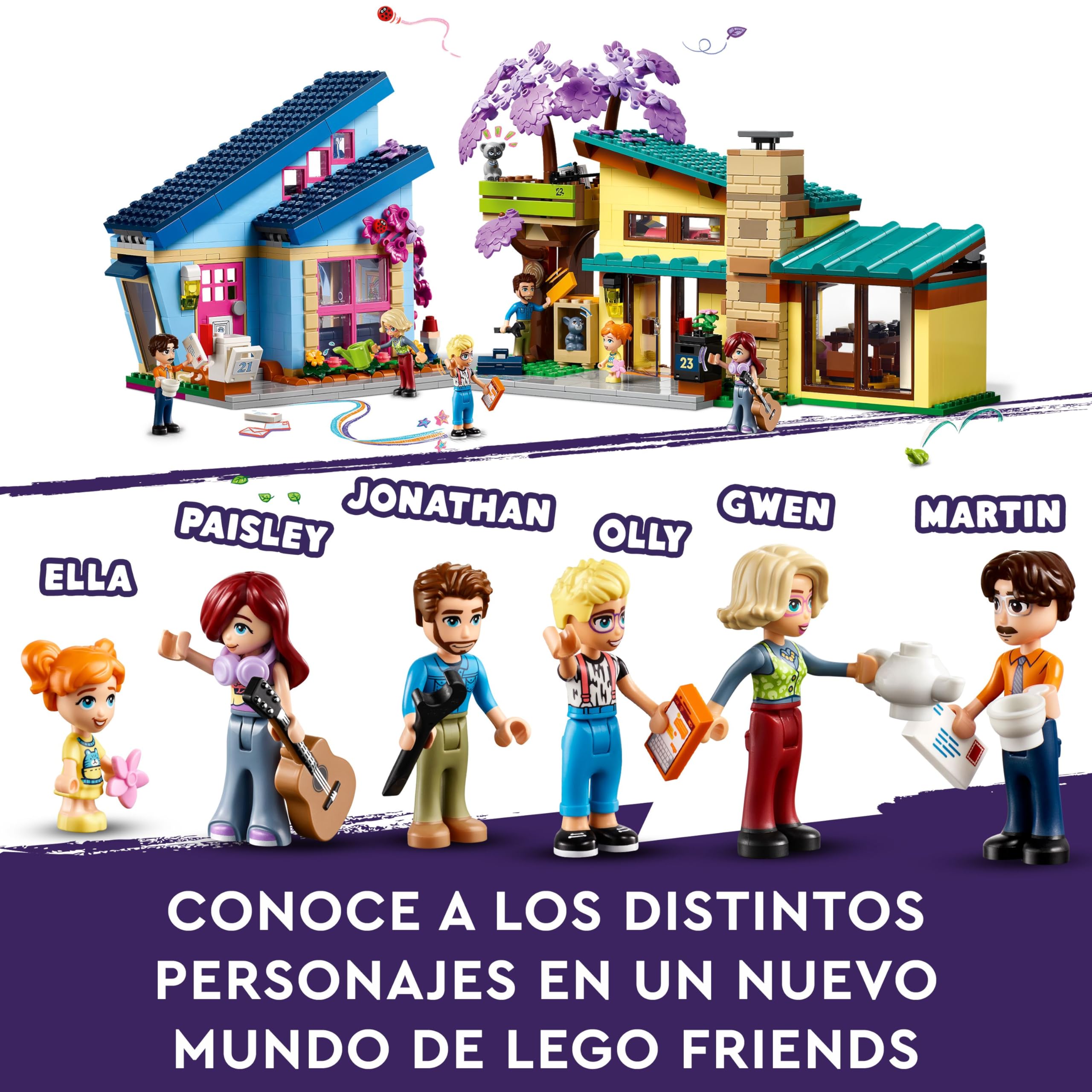 LEGO Friends Casas Familiares de Olly y Paisley, Casa de Juguete para Construir de 2 Plantas con Mini Muñecas de Personajes, Figuras de Gata y Conejo, Regalo para Niñas y Niños de 7 Años o Más 42620