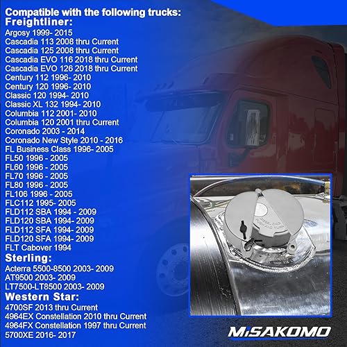 Miniatura 6 de 2 juegos de cubiertas de tapa de combustible con bloqueo para semirremolques de zinc diésel compatible con camiones Freightliner, Sterling y Western