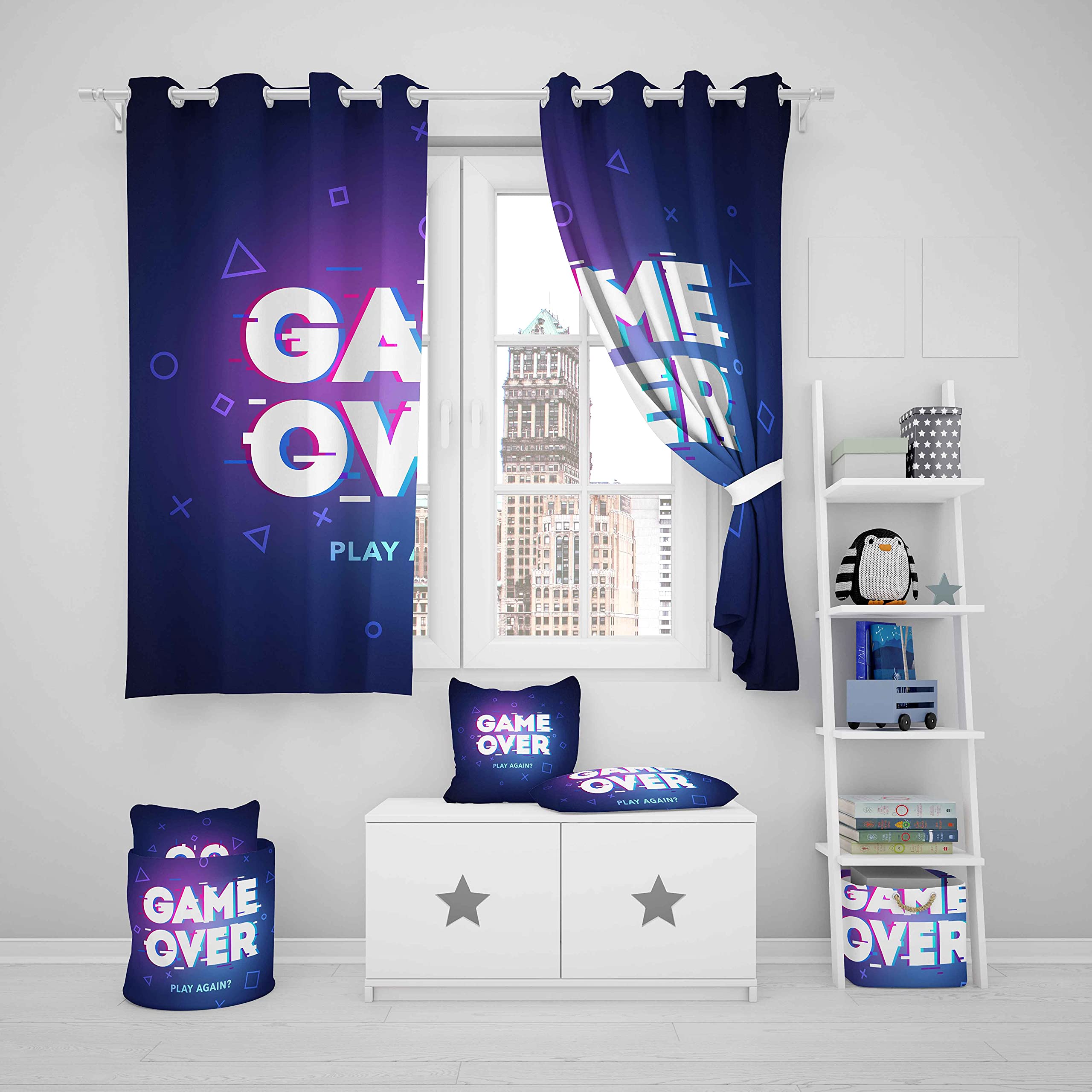 Tbrand Spiel Thema Blickdichte Vorhänge 137x117cm für Schlafzimmer Jungen Spielzimmer Vorhänge für Kinder Jugendliche Spieler Gamepad Fenstervorhang Blau Lila Vorhänge