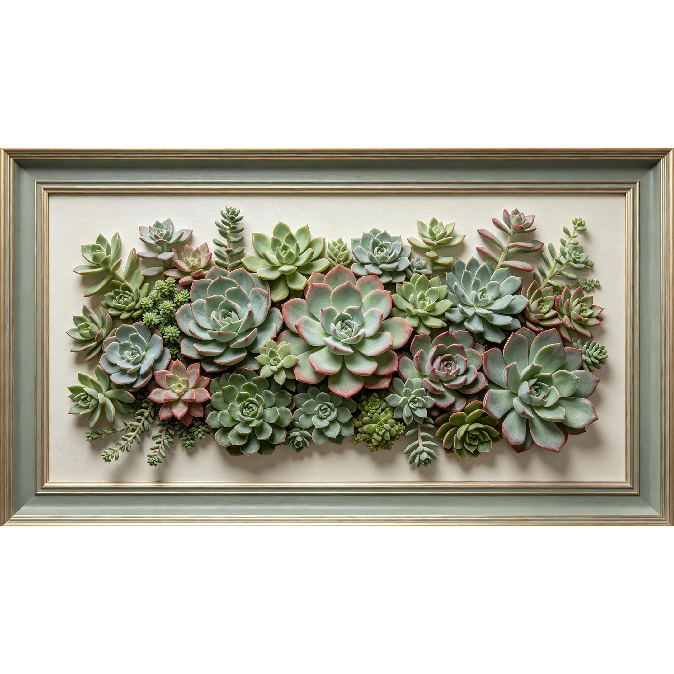 QZLITHOTIC 50x90cm3D Framed Wall Art， Botanical Succulent Garden Pattern Self‑Adhesive Mural， Water‑Activated Peel & Stick Fabric Decor Wall Decal for Bedroom Living Room