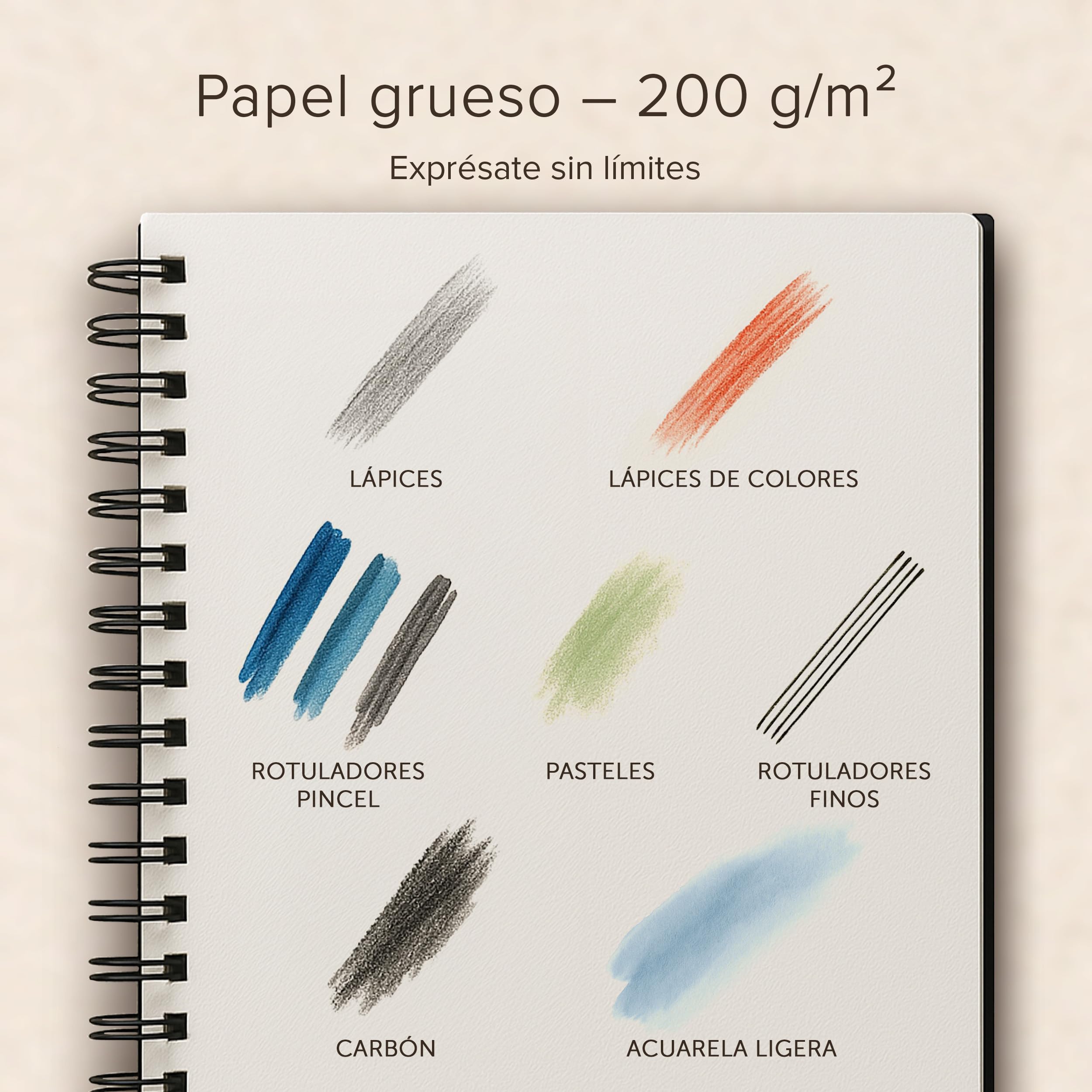 Cuaderno de Bocetos de Artista A4 - Tapa Dura, Papel muy Grueso de 200 gm2 - Encuadernado en Espiral para Niños, Profesionales, Dibujar y Hacer Bocetos - 21x29 cm, 40 hojas, 80 Páginas