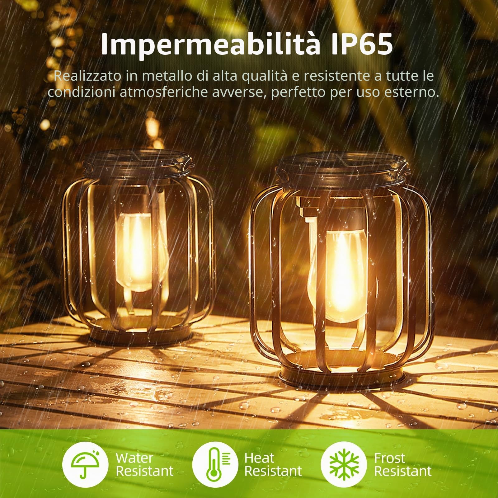 BUCASA Lanterne solari da giardino all'aperto, con catena e gancio, in metallo impermeabile, per vialetto