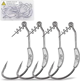 Weighted Fishing Hooks,Weedless Swimbait Hooks with Twistlock Centering Pin,Soft Plastics Worm Fishing Hooks for Saltwater Freshwater Bass Trout (20pcs,2g)