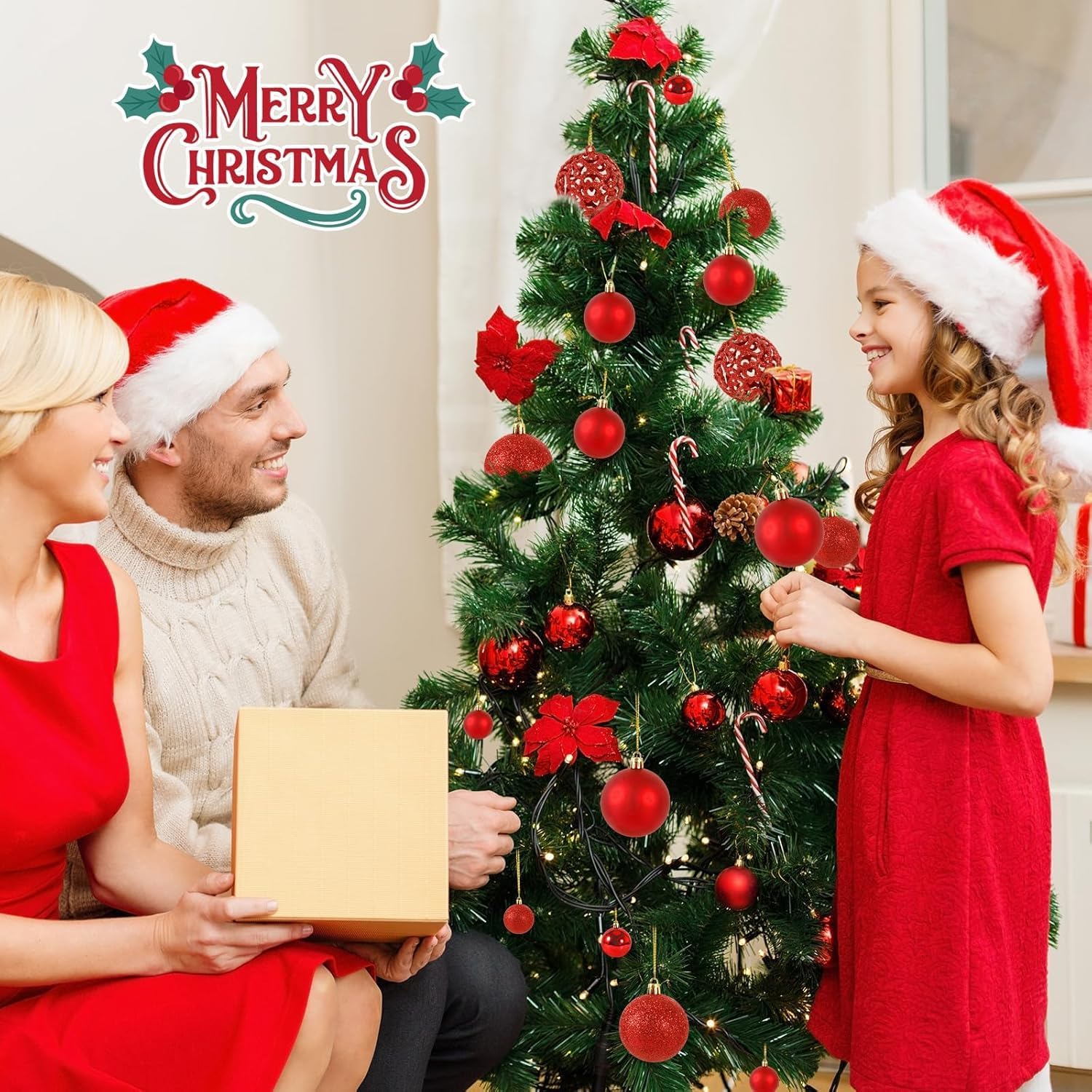 CIRULLI Juego de 101 Bolas de Navidad Rojas - Bolas de plástico para árboles de Navidad de diámetro Ø3, 4 y 6 cm - Adornos navideños de Bricolaje - Adornos navideños - con Dispositivo para Colgar