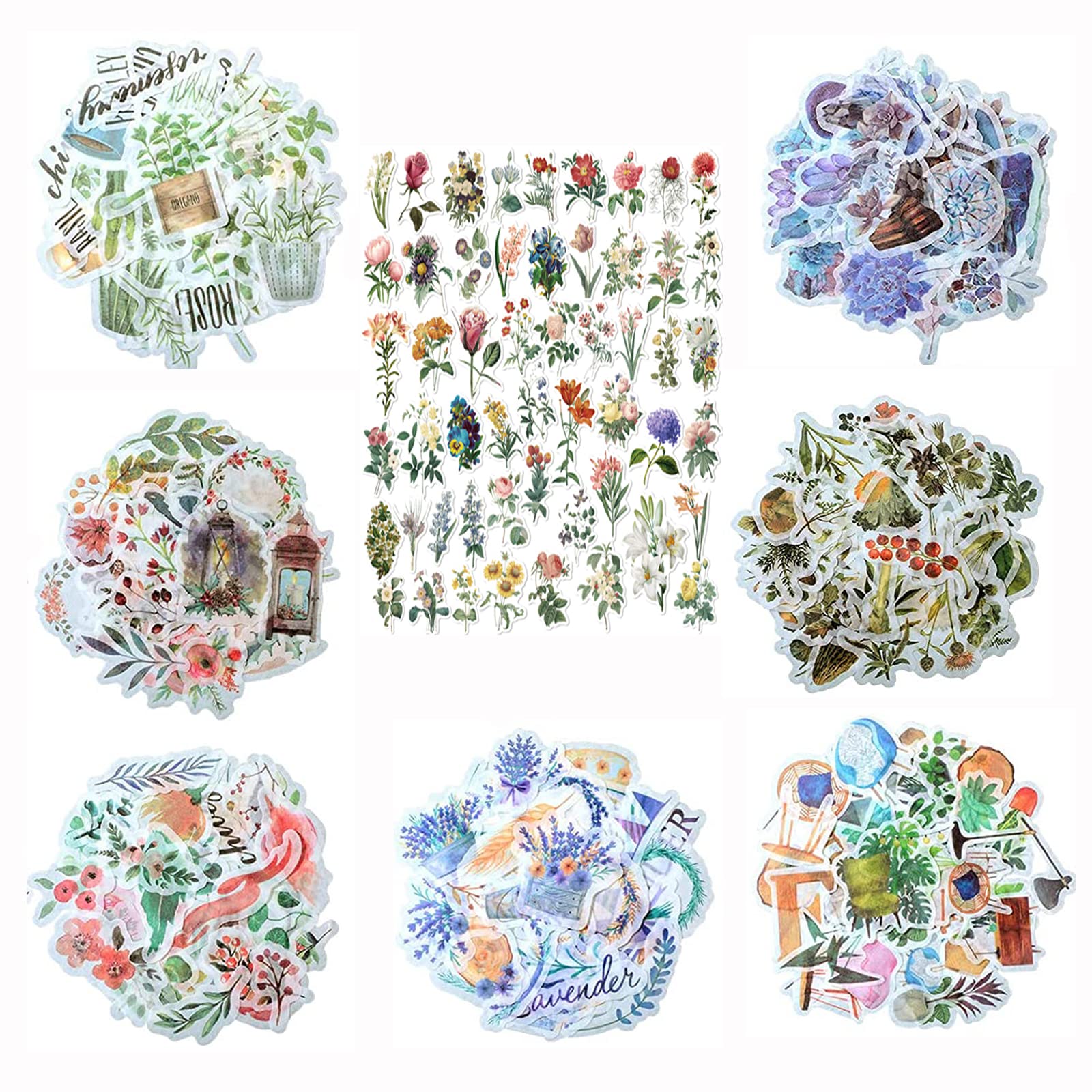 Photo 1 of *** BUNDLE OF 2 ** Scrapbook Stickers 300 PCS Weed Flower Plant Stickers Retro Mushroom Decals Natural Washi Stickers for Laptop Scrapbooking Journal Planner Card Making