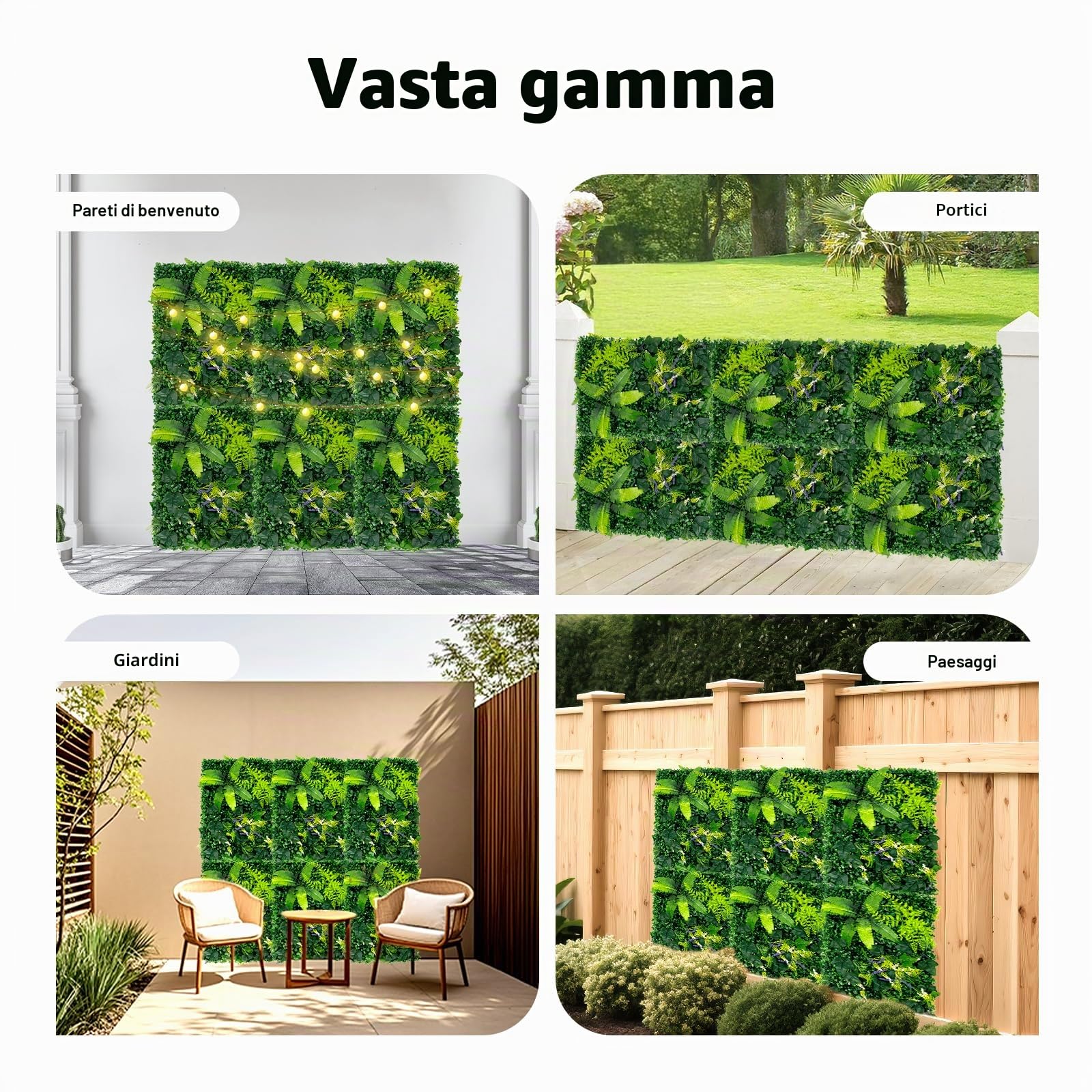 Parete vegetale artificiale, 6 pannelli, siepe artificiale, pianta sintetica, 60 x 40 cm, decorazione vegetale da parete, giardino, balcone, terrazza soggiorno, fogliame impermeabile, 3D