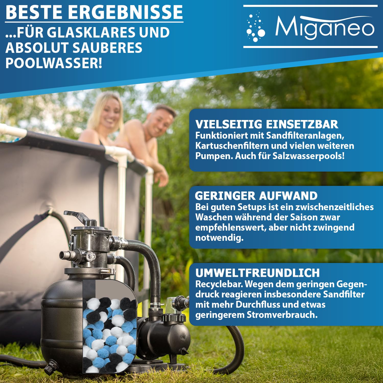 Miganeo Superfine Pro Filterbälle 700g mit Netz