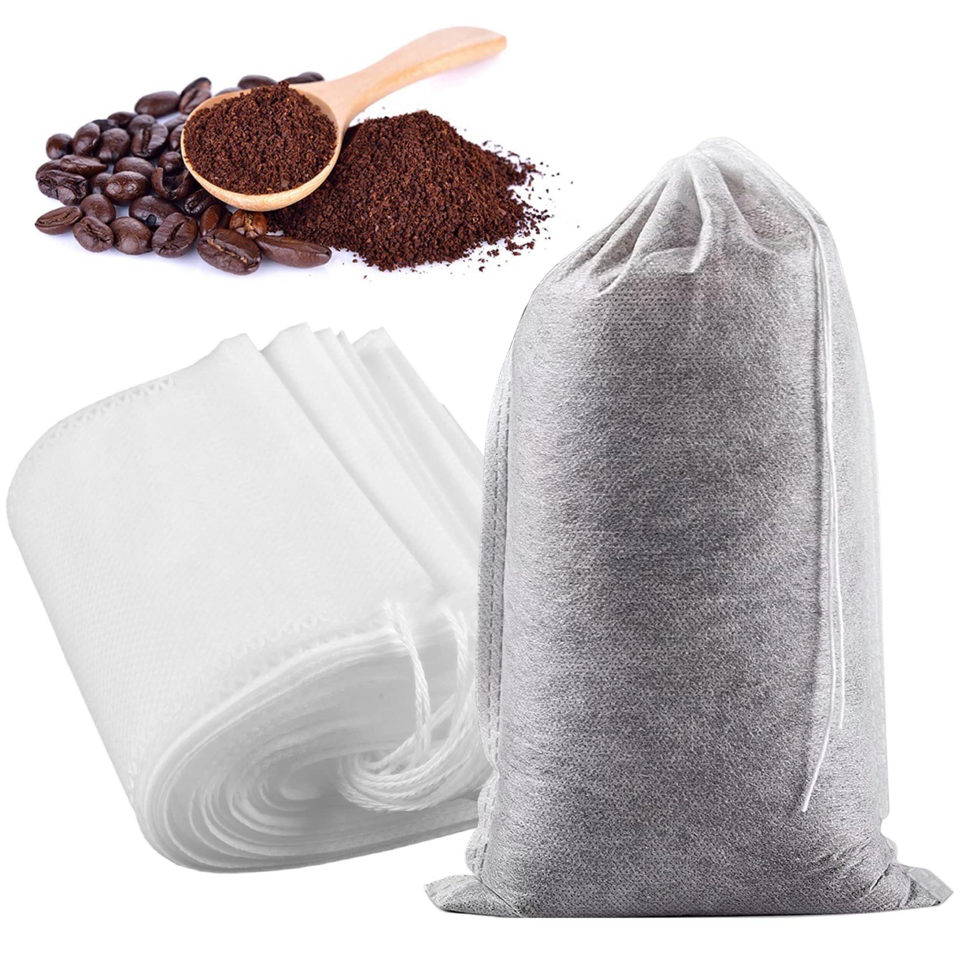sheful 200pcs Cold Brew Coffee Filter Bags, 4" x 6" No Mess Disposable Filter Bag with Drawstring for Coffee Grounds & Ice Tea