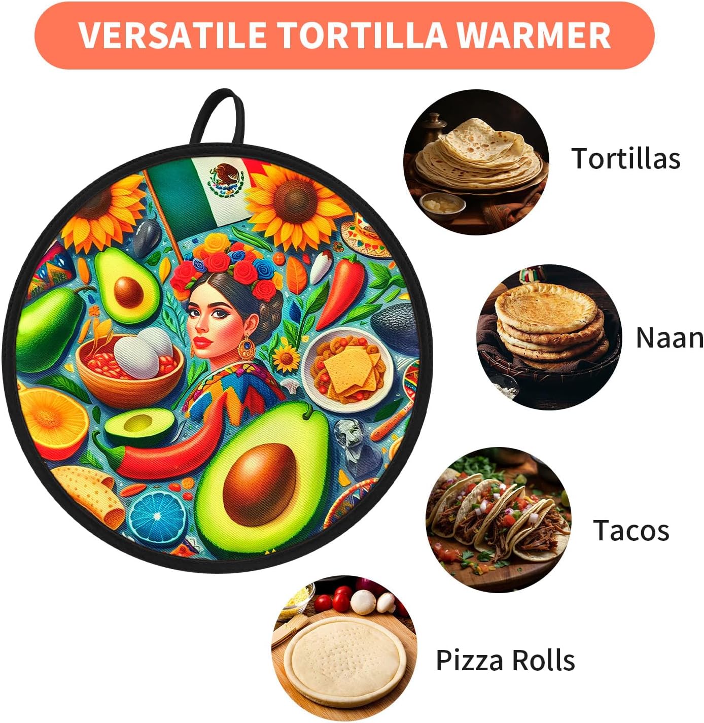 ABCKEY 12 Inch Tortilla Warmer Pouch, Zippered Fabric Tortilla Warmer to Keep Food Warm for Tortillas, Tacos, Naan and Pizza Rolls up to One Hour - Image 4