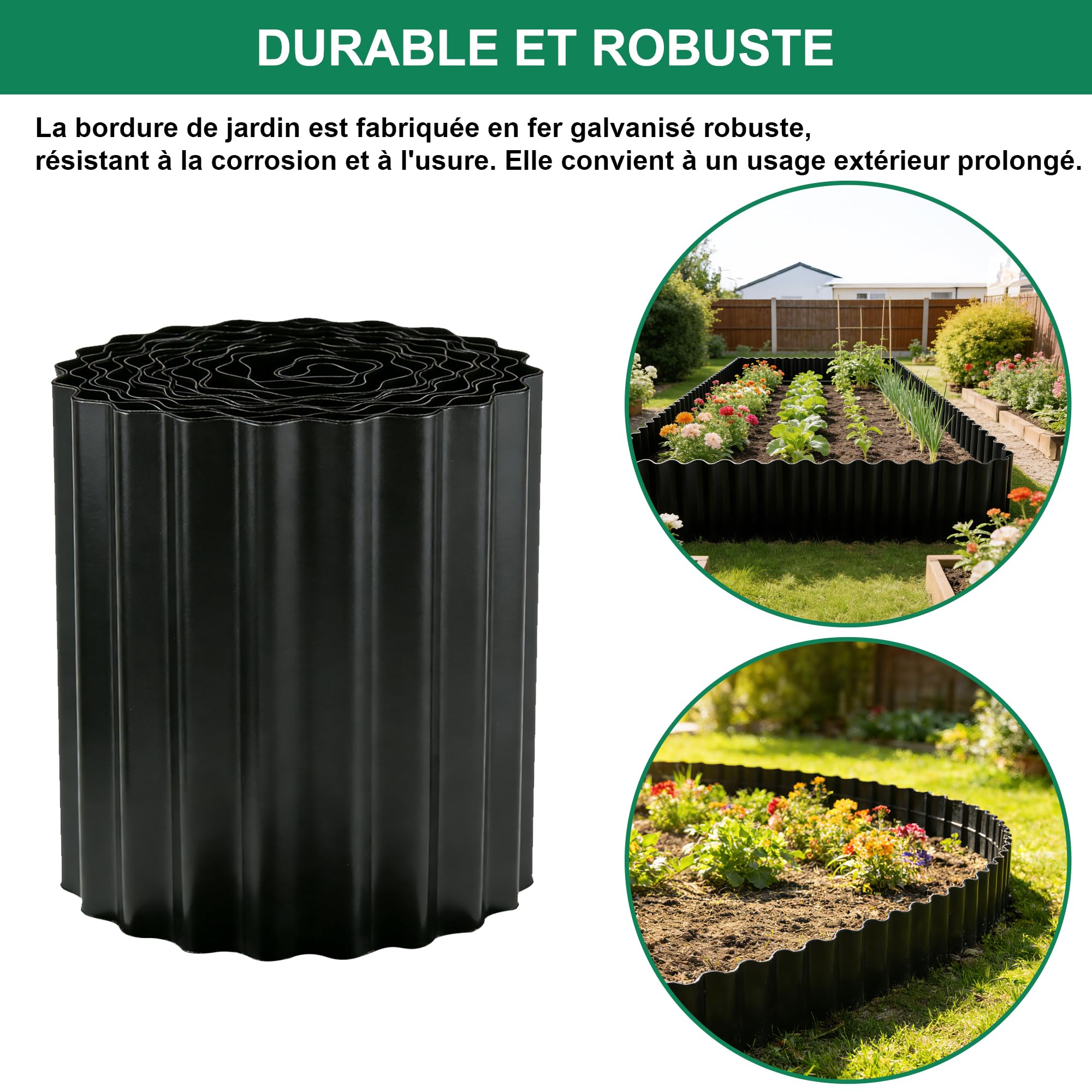 Bordure de Jardin en métal 12 m, 15 cm H x 6 m Bordure de Paysage ondulée Bordure de pelouse galvanisée, Bordure de Jardin Flexible pour parterres de Fleurs entourés d'arbres- Noir
