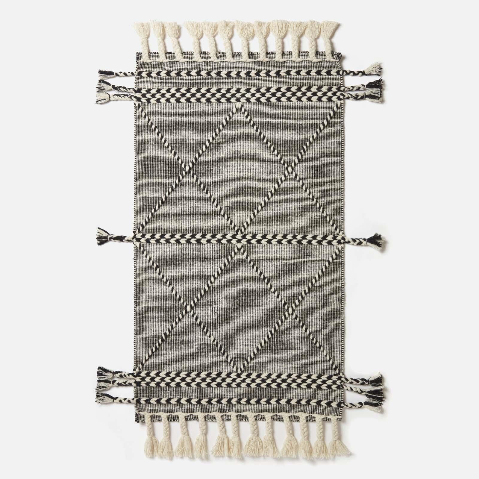 HOMESCAPES Tapis Kilim en Laine Edessa, Tapis rectangulaire 160x230 cm, Tapis Noir et Blanc Artisanal