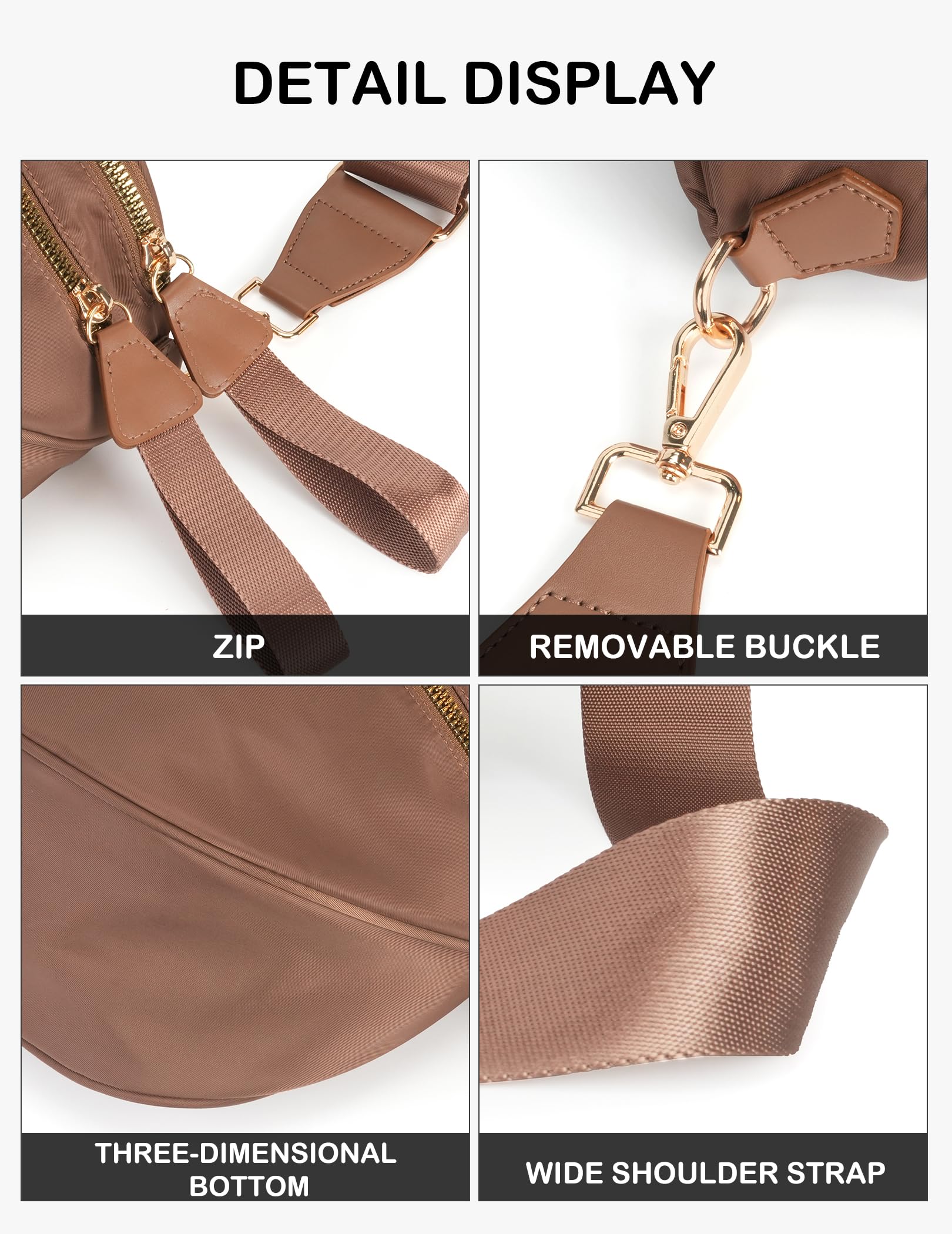 FEIBOON Spacious Nylon Crossbody Bag Bum Bag Handbags Wallets Purses Trendy Shoulder Bag for Women (brown) view 6