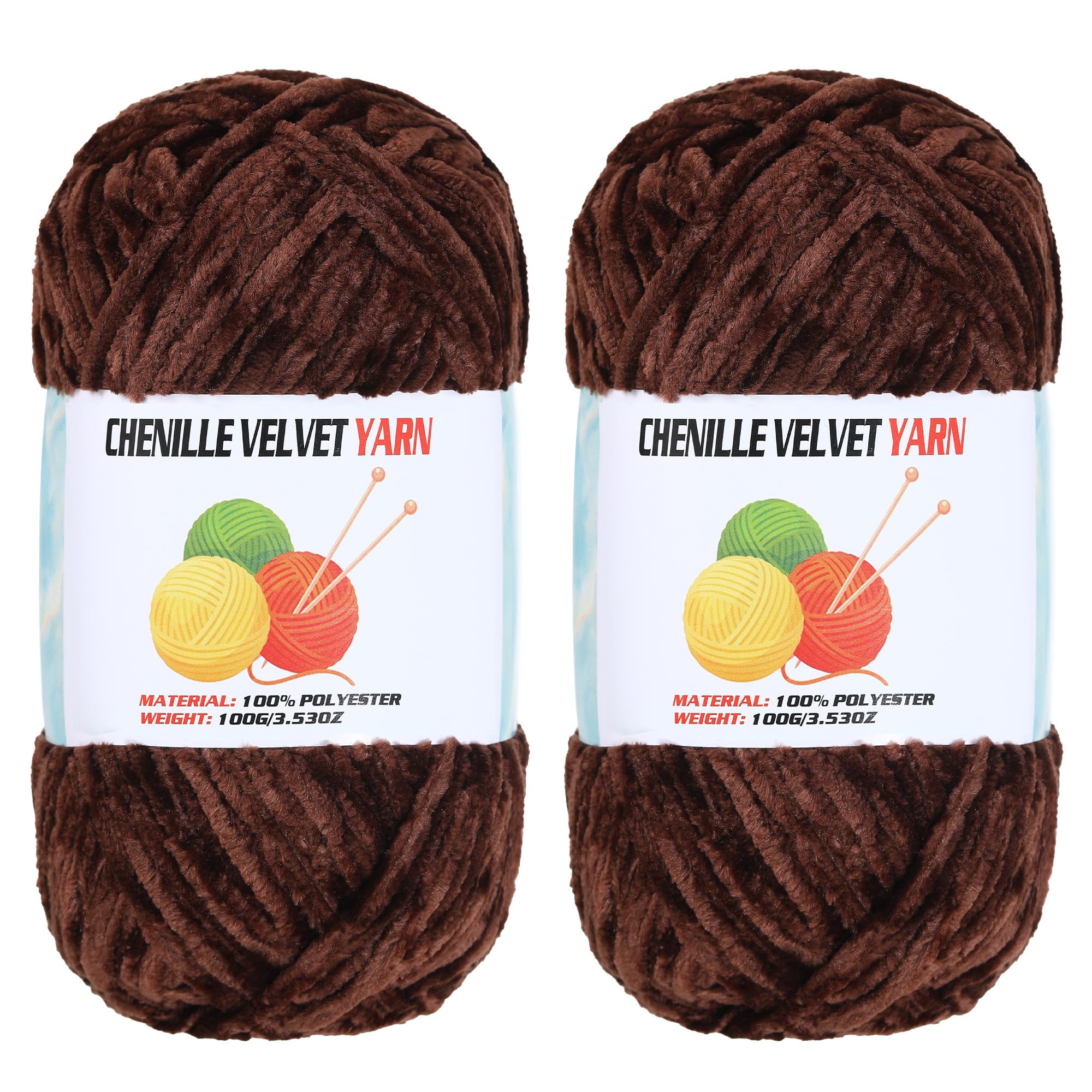 Photo 1 of 2 * 100g Velvet Chenille Chunky Yarn, Handcrafts Weaving Soft Chenille Yarn for Crocheting Clearance, Used for Making Baby Yarn Blanket, Clothes, Knitting Creations (Coffee Brown)