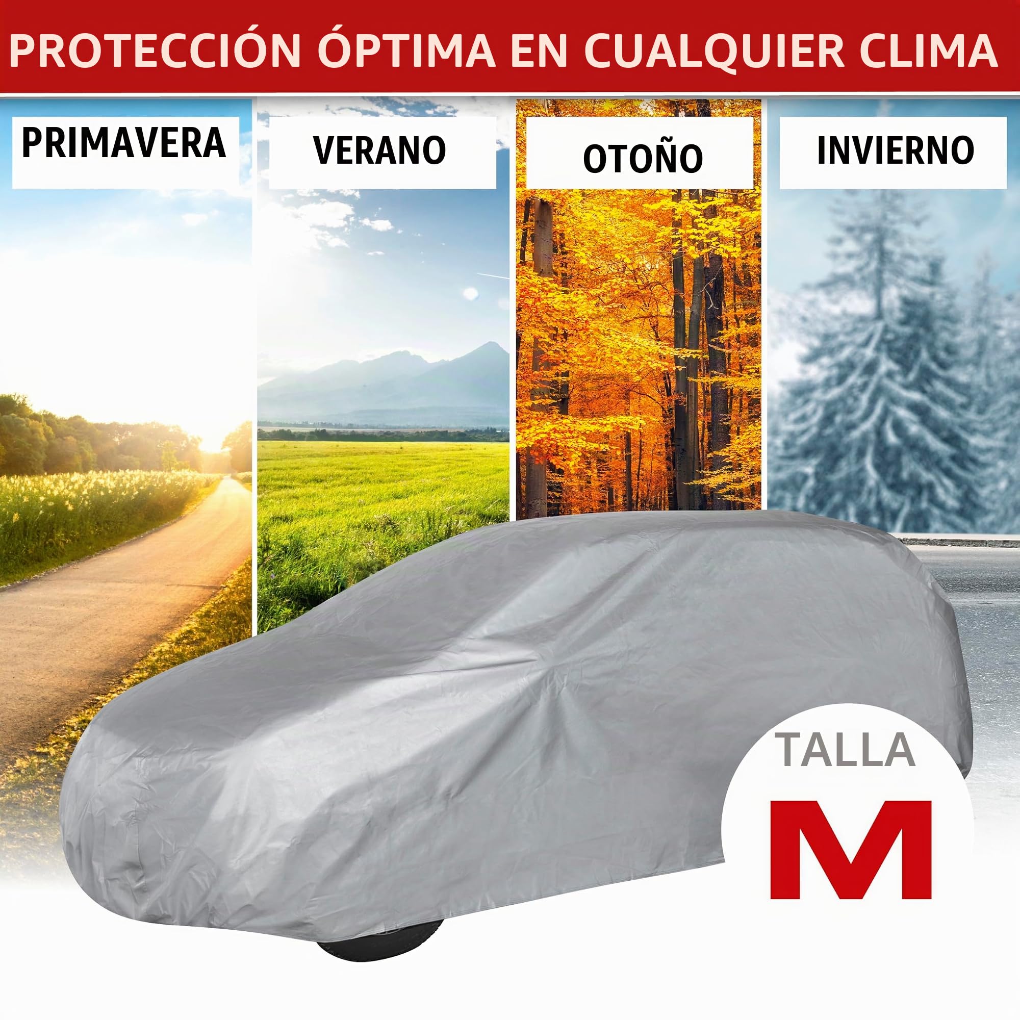 WALSER Funda de Coche All Weather Light Full Garage Combi Talla M Gris Claro, a Prueba de Polvo con protección UV, fijación de Correa Reforzada