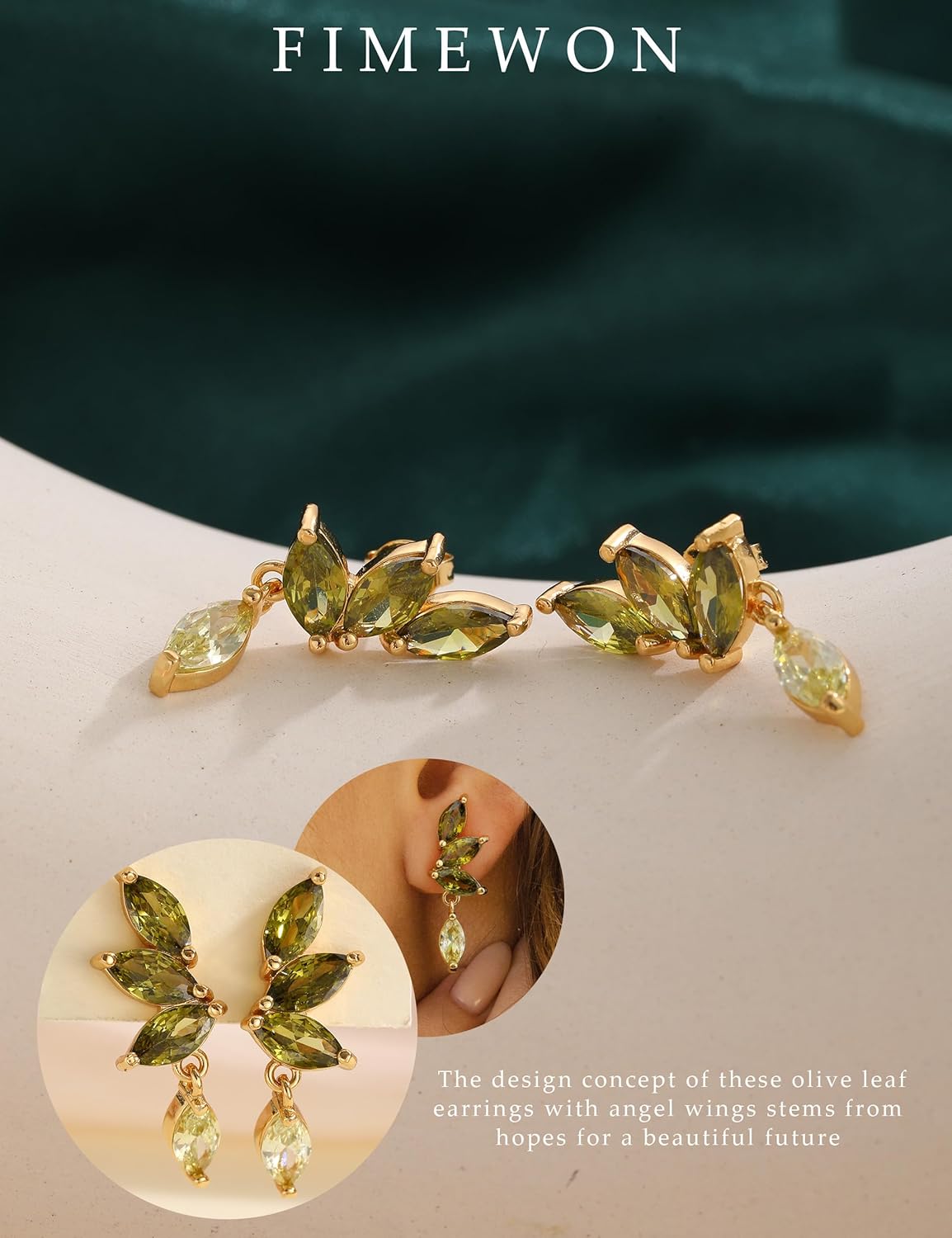 Fimeon Marquise Stud Earrings for Women Elegant Peridot 925 Sterling Silver Earrings Wedding Earrings for Brides & Bridesmaids Gifts for Women - Image 4