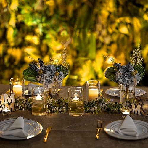 Miniatura 2 de Hewory Juego de 6 jarrones cilíndricos de cristal, portavelas de huracán para pilar o velas flotantes, jarrón transparente alto para centros de