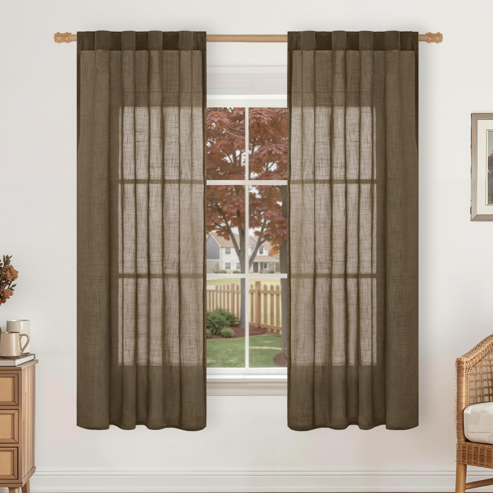 LAMIT Natural Linen Semi Sheer Curtains 84 Inches Long 2 Panels, Living Room Linen Textured Light Filtering Drapes Back Tab and Rod Pocket Neutral Window Panels for Bedroom/Sliding Door, 52 x 84 Inch — view 43