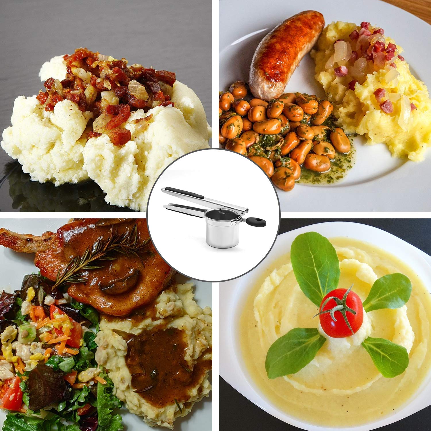 Potato Ricer, Long Handle, Watermelon Squeezer with 3 Interchangeable Discs, Great Tool for Kitchen, Widely Applicable for Home Cooking