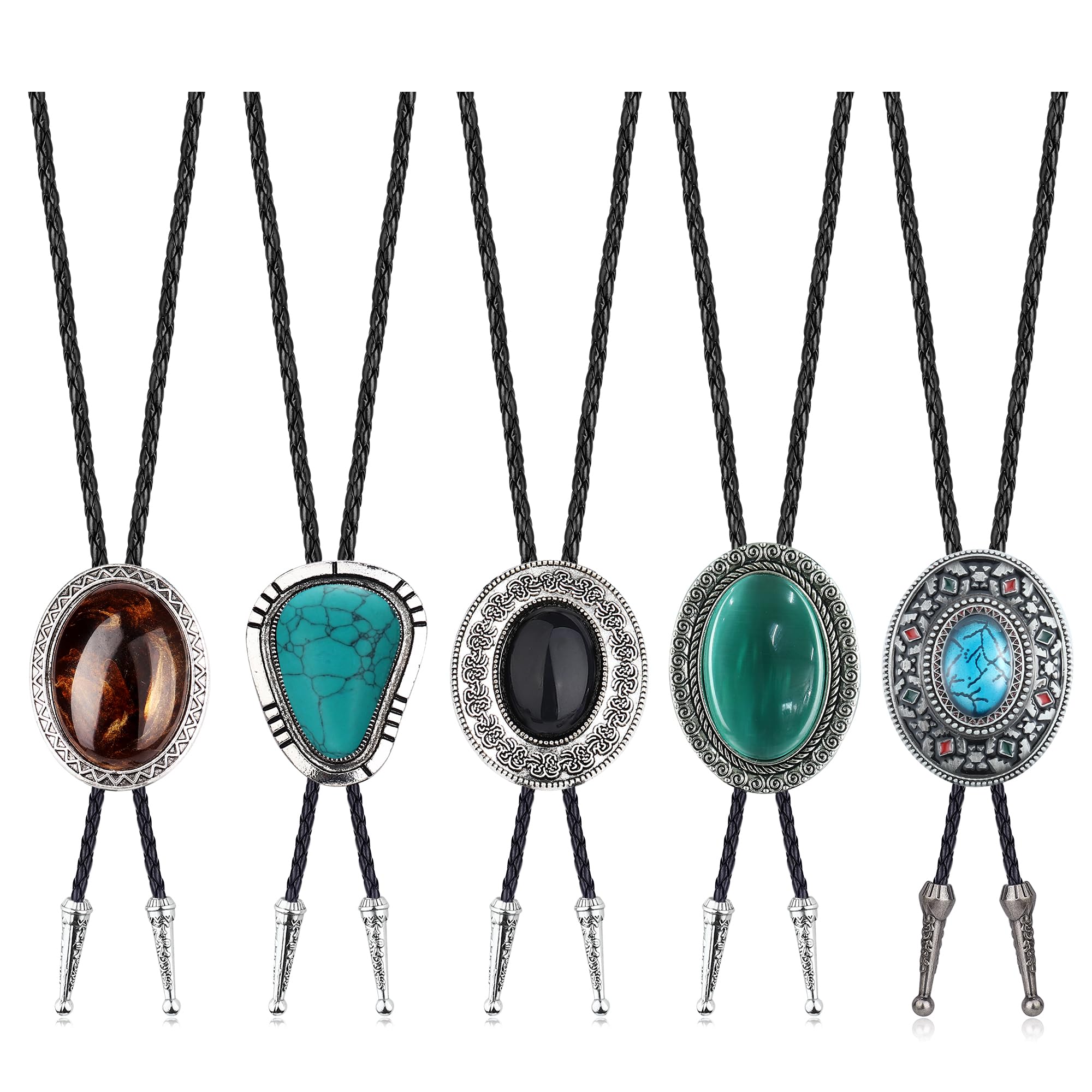 Fansilver 5Pcs Handmade Bolo Tie for Men Western Cowboy Leather Necktie Halloween Costume Accessories for Men Women