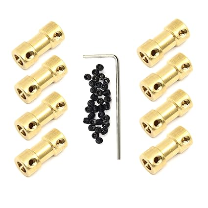 Befenybay 8 Pcs 3mm to 5mm Brass Connector Copper DIY Motor Flexible Shaft Coupling Joint Connector with Screws for Small Motor (3mm to 5mm)