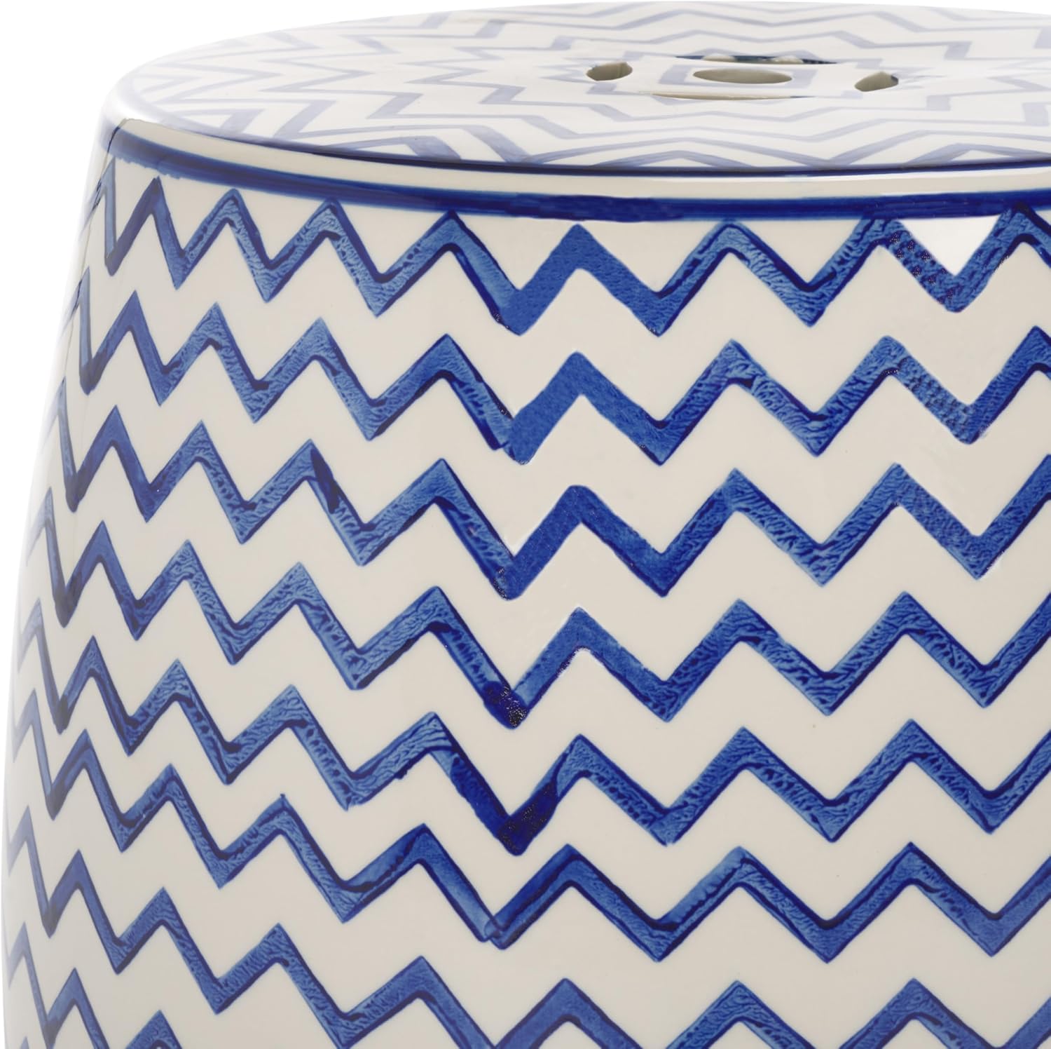 SAFAVIEH Home Collection – Salana 18-Inch Chevron Ceramic Garden Stool, White & Navy Decorative Accent Stool, Indoor/Outdoor Side Table, Plant Stand & Patio Decor (ACS4604B)