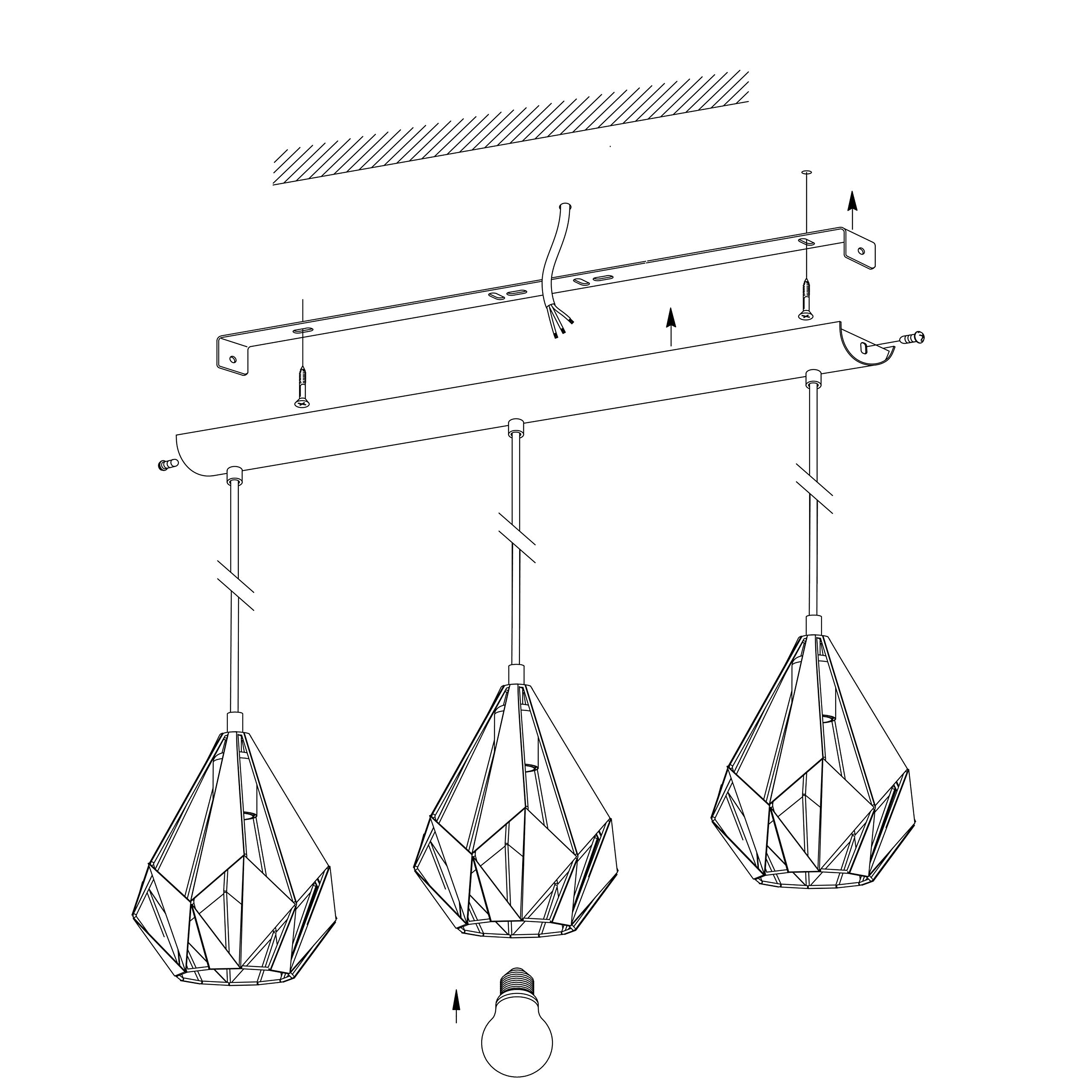 Eglo lampada a sospensione Carlton 1, lampada a sospensione a 3 punti luce | vintage, lampada a sospensione retrò in acciaio, nero, rame, attacco E27