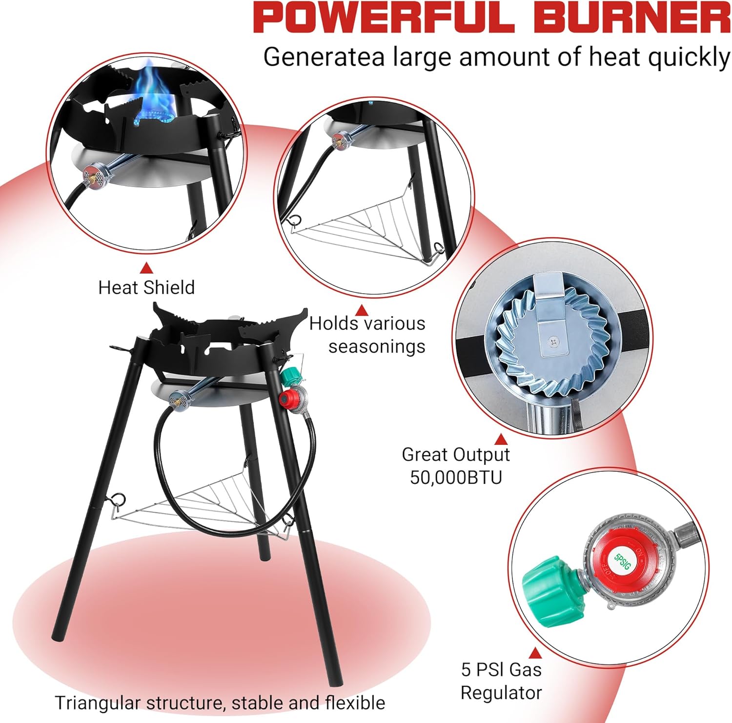 Paella Pan Set with Burner, 16 Inch Carbon Steel Outdoor Pan and Reinforced/Adjustion Legsfor Outdoor Cooking-Q044-2