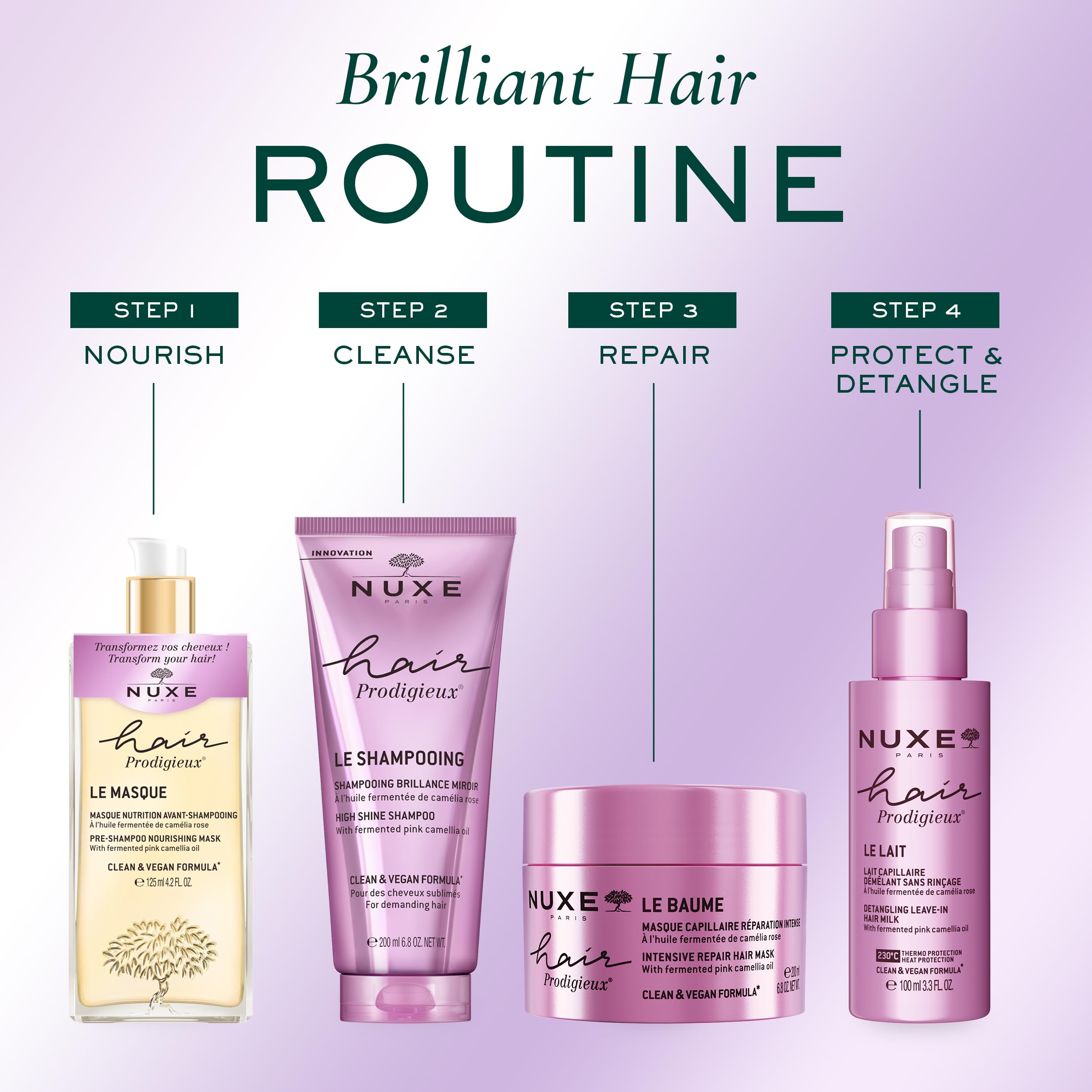 Nuxe The Luxury Hair Care Gift Set (Valor de £70) – Máscara de reparación intensiva para el cabello de 200 ml, champú y acondicionador de alto brillo de 200 ml – Trío de reparación nutritiva para un