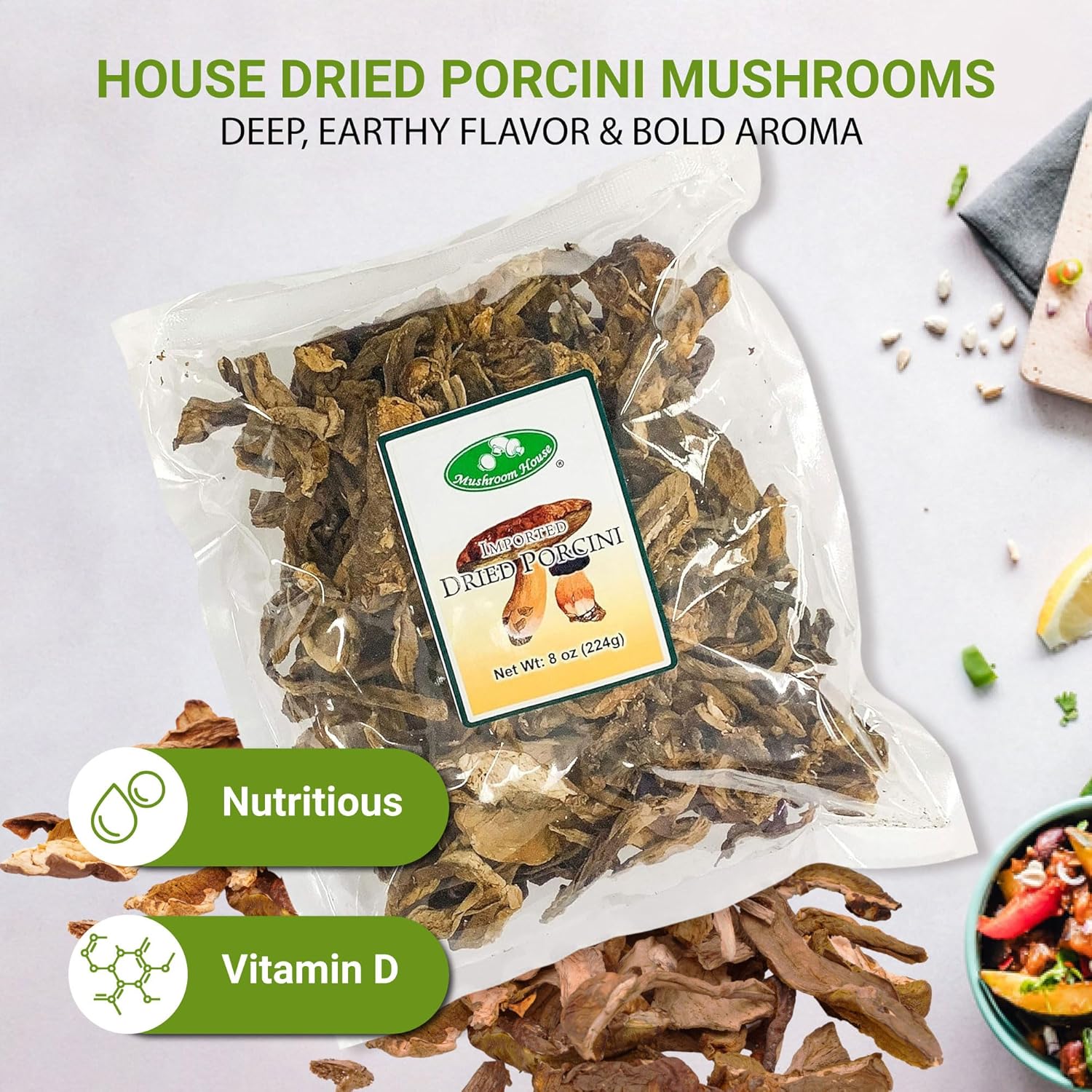Mushroom House Mushroom Bag, Dried Porcini, 8 Ounce