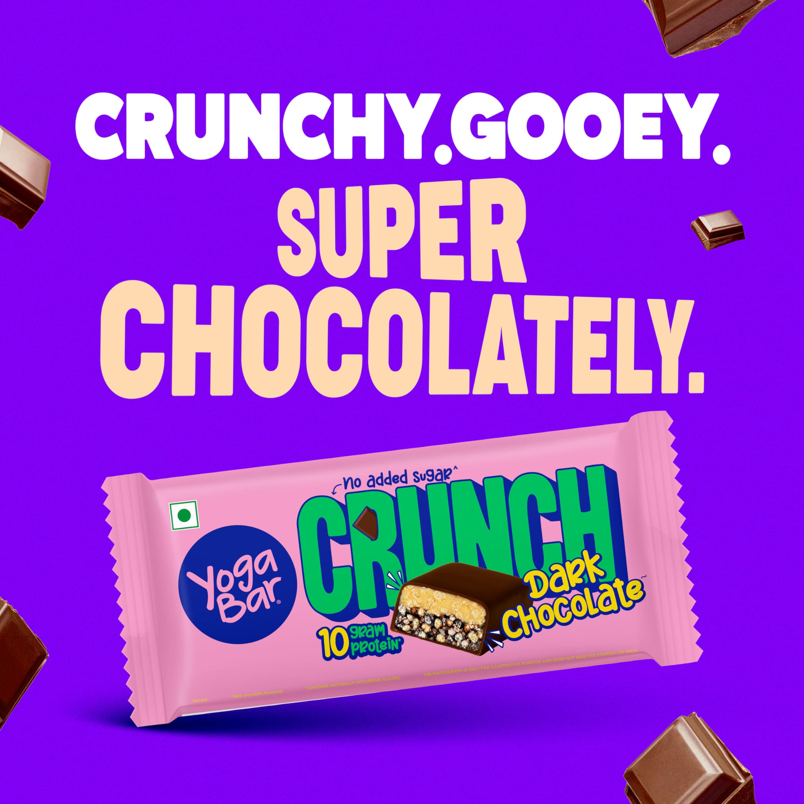 Yogabar Crunch Bar Dark Chocolate | 10g Protein Bar | No Added Sugar | Crunchy Bar with Almonds & Peanuts | Whey Protein Bar for Gym, Workout & Healthy Snacking | Pack of 12 — Amazon image 2