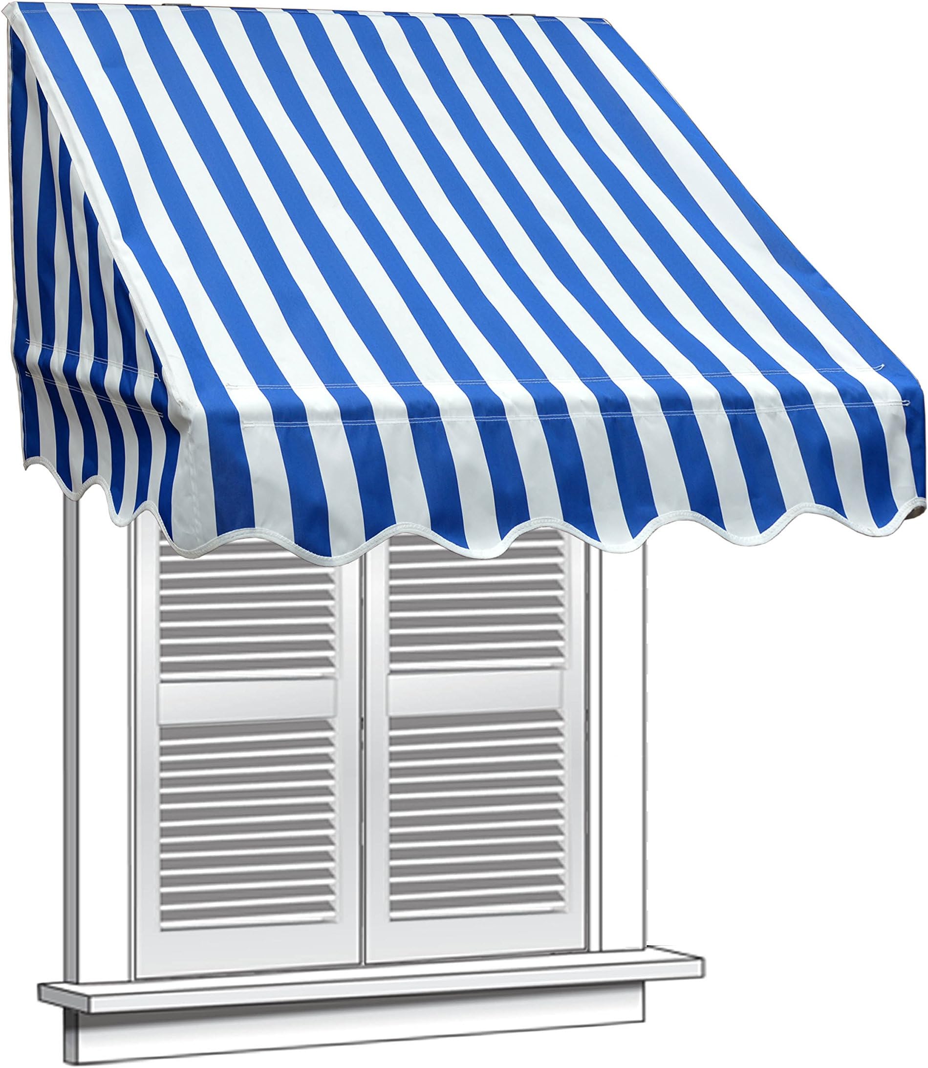 ALEKO 6x2 Feet Blue/White Stripe Window Awning Door Canopy 6-Foot Decorator Awning