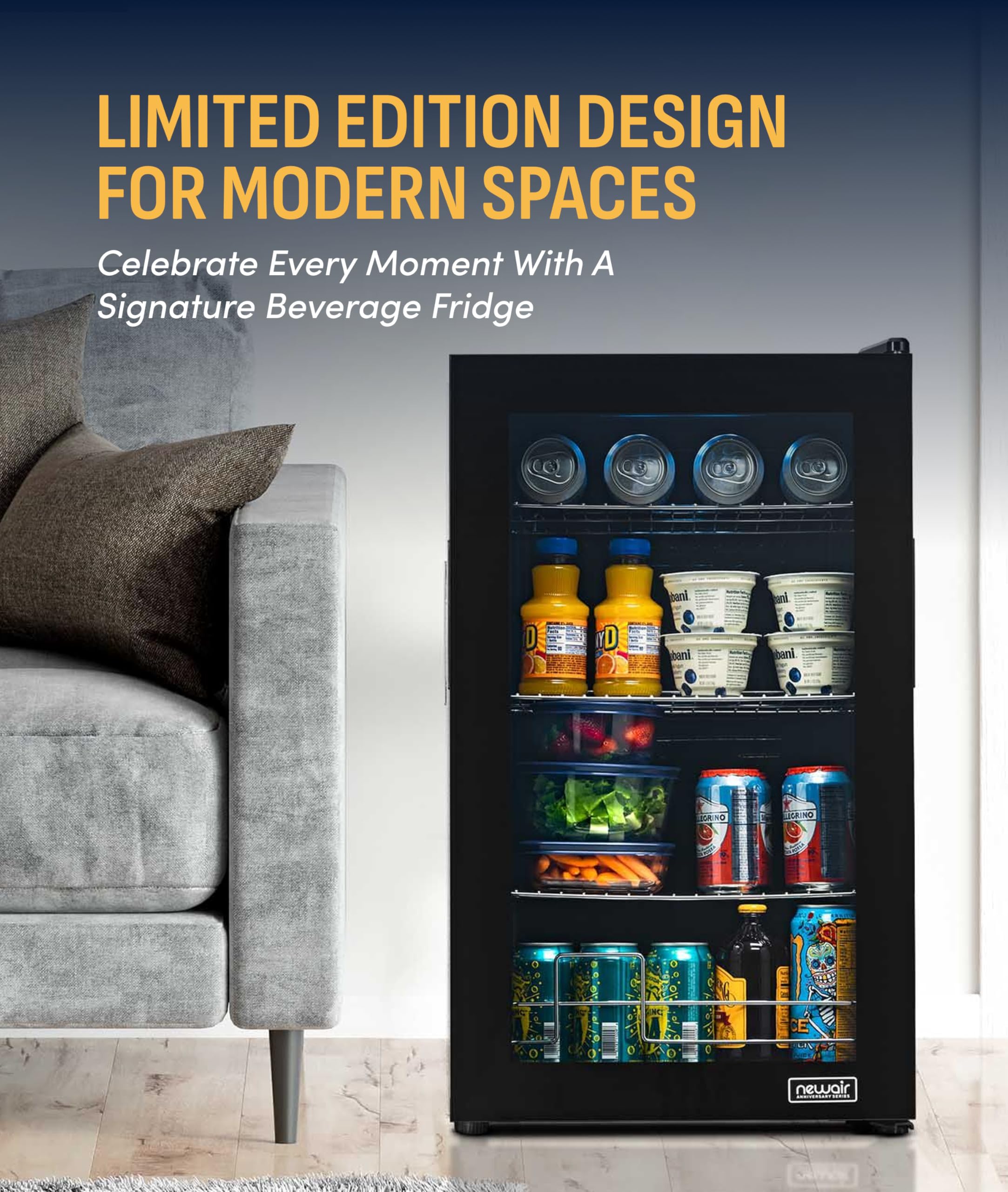 NewAir Beverage Refrigerator 100 Cans Cooler, Free Standing Black Fridge with Reversible Glass Door, Mini Fridge Beverage Organizer For Beer, Wine, Soda, and Drinks on Fridge.com