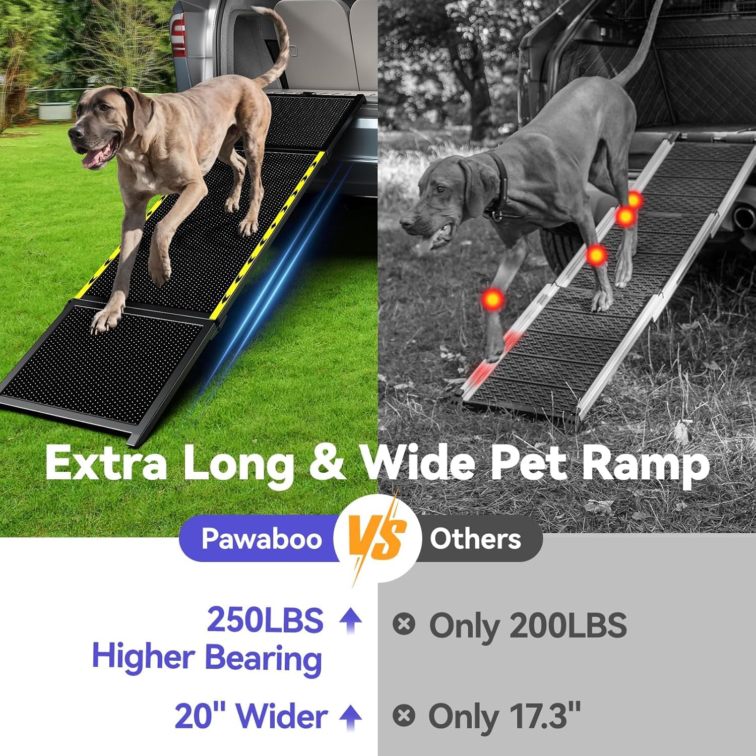 Rampe pour chien de 170,7 cm de long et 50,8 cm de large pour voiture – Rampe portable extra large pour chiens de taille moyenne et grande avec surface de tapis antidérapante, escalier pour voiture