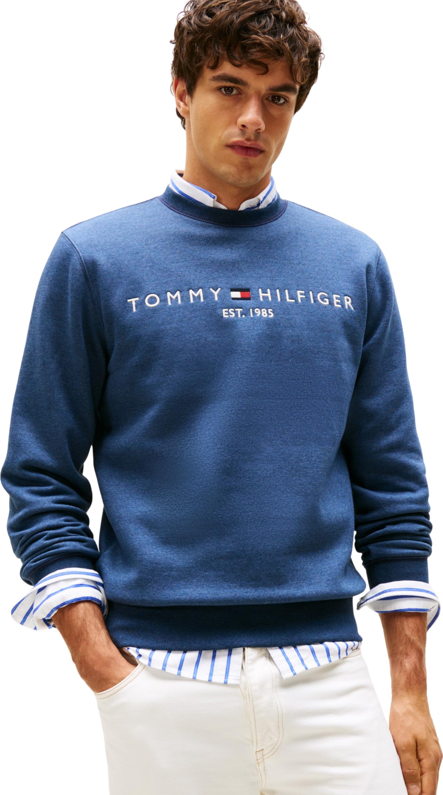 Tommy Hilfiger Men's Blue Th Flex Logo Sweatshirt - Aegean Sea Heather - M