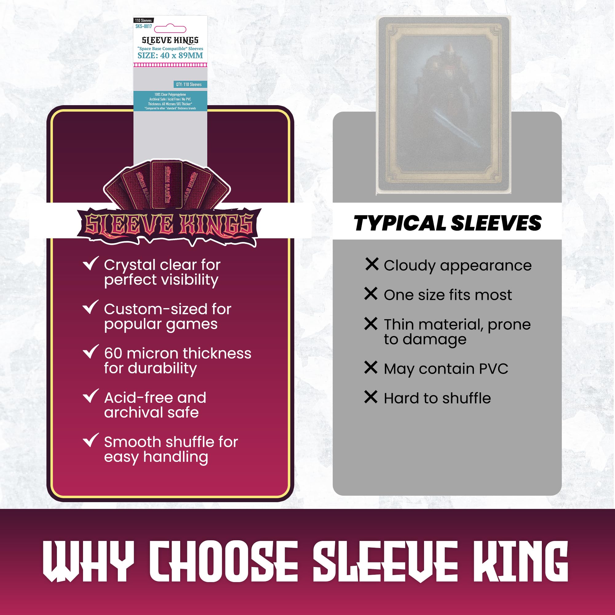 space base card sleeves Amazon.com: Sleeve Kings Standard Card Sleeves – 110 Count, Clear 60 Micron  Thickness, Mini Size (40 x 89 mm), Compatible with Space Base & More – SKU:  SKS-8817 : Toys & Games