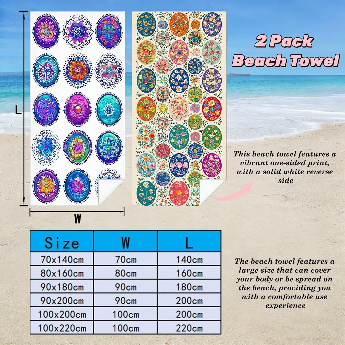 Toalla Playa 80x160 cm, Toalla Gimnasio Microfibra Secado Rapido, Juego de 2 Antiarena Toallas de Playa, Ligera Compacta Toallas Microfibra Grande para Viaje, Regalo Hombre Regalo Mujer (Retro) -4025