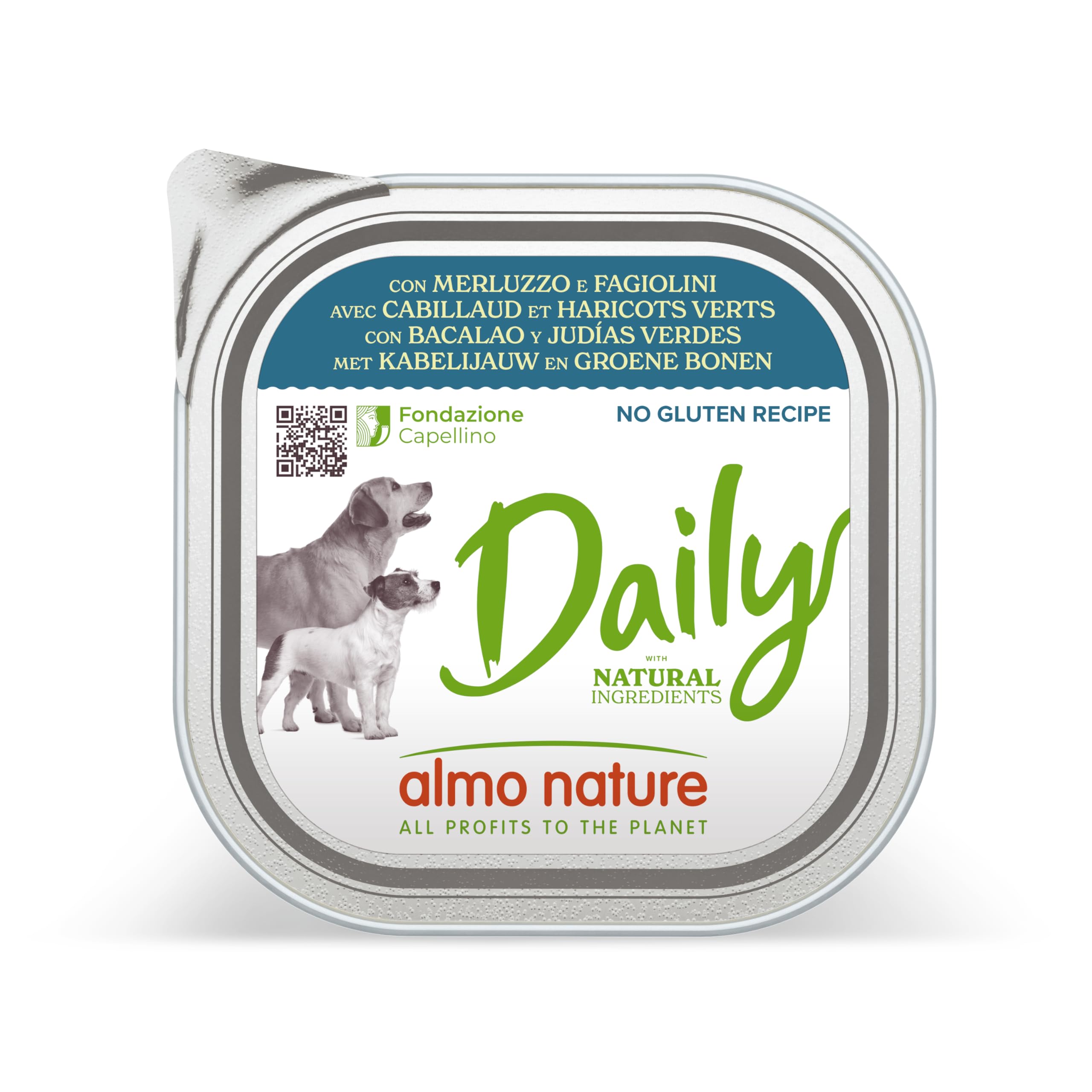 Almo Nature Daily Menu Dog Pat&eacute; - Senza Cereali, Merluzzo E Fagiolini, 300g X10