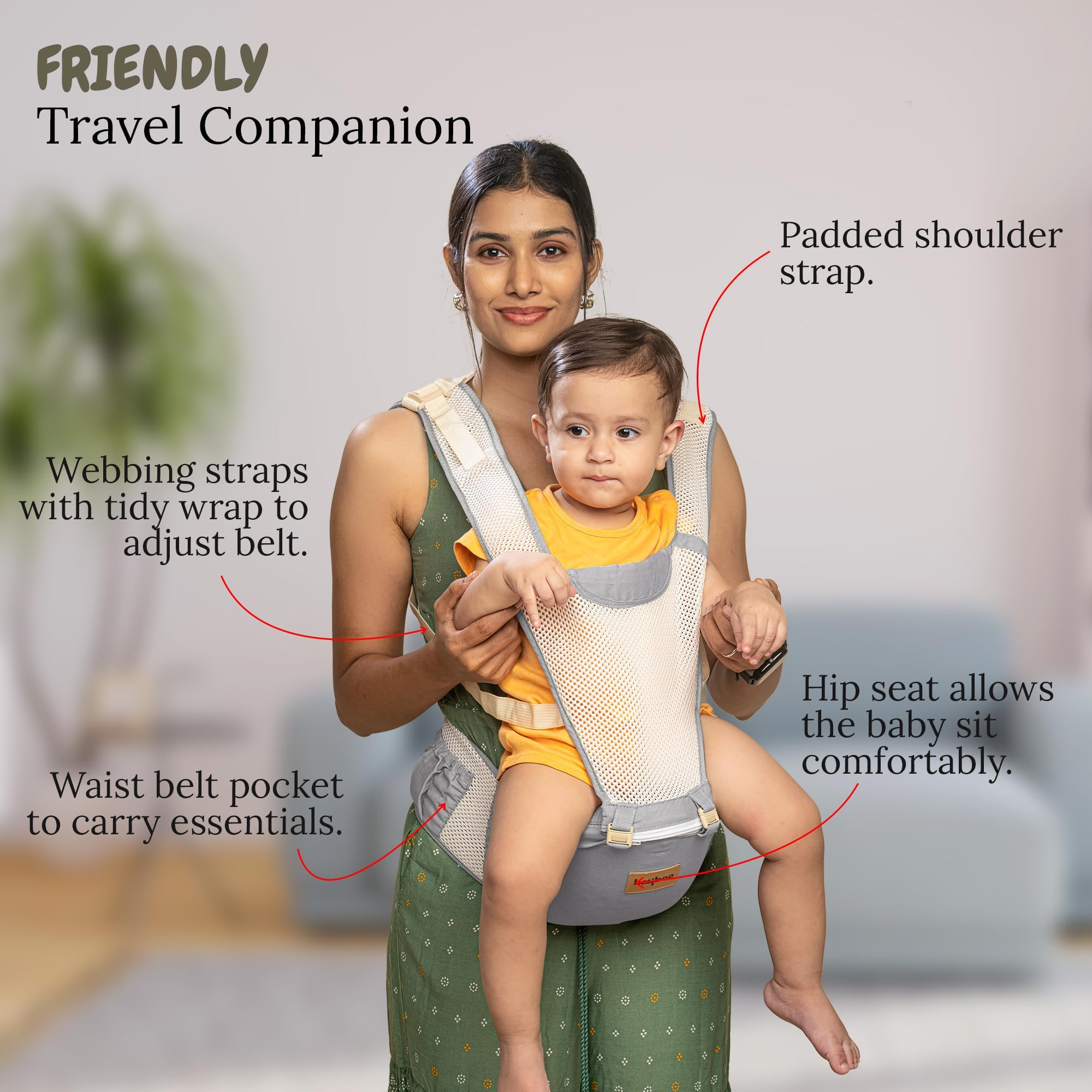 Baybee 6-in-1 Baby Carrier for Newborn | Adjustable Baby Sling Bag with Hip Seat, Stretchable Fabric & 30° Ergonomic Lumbar Support | Baby Carrying Bag for Toddler | Kangaroo Bags Style - Image 4 thumbnail