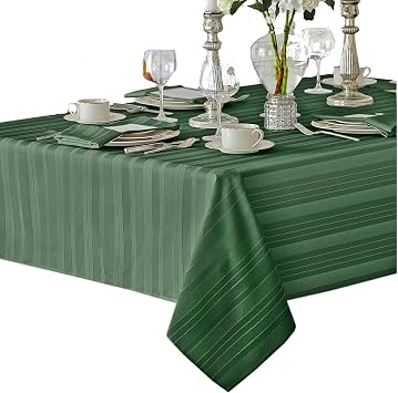 Newbridge Hunter Green Satin Stripe Fabric Tablecloth, 52 x 52 Inch Square, Elegant Woven Stripe, Wrinkle Resistant Reusable Polyester Table Cover