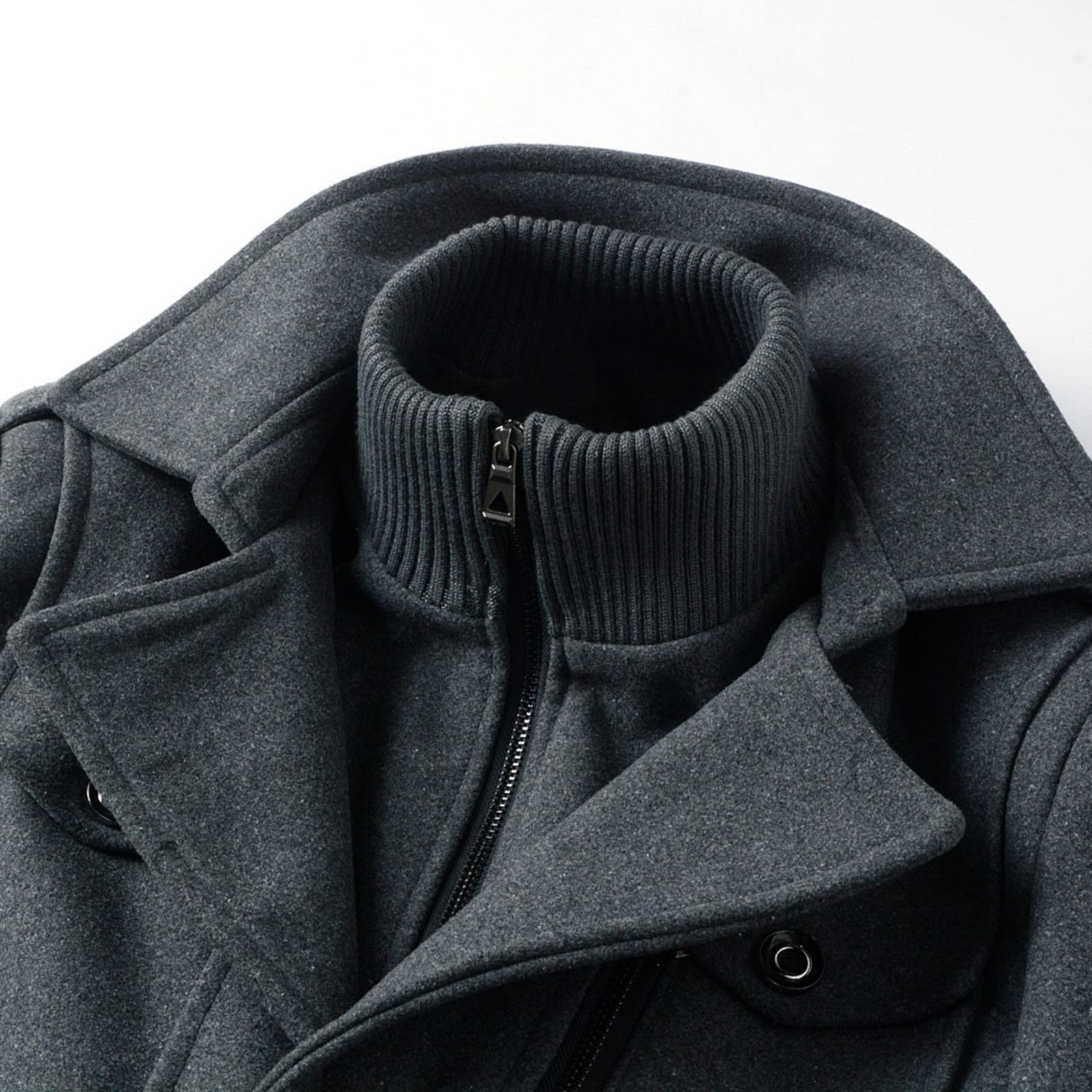 Sunnyuk Mantel Herren Lange Jacke Slim Fit Casual Wollmantel Wintermantel Kerbkragen mit Knopfleiste Trenchcoat Herrenmantel Winter Warme Oberbekleidung Schwarz Einreiher Business Outfit Coat