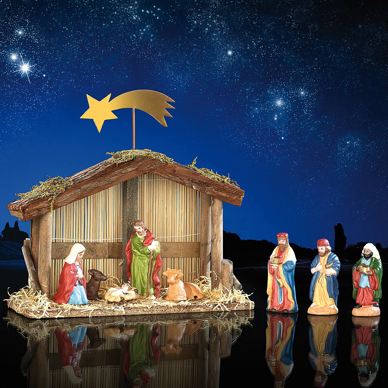 Pearl Pesebre de Navidad: Belén navideño (10 Piezas) con Figuras de Porcelana pintadas a Mano (Pesebres de Navidad Caracteres)