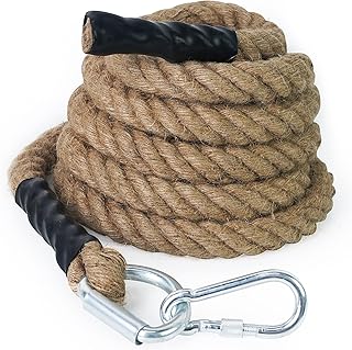 Aoneky Cuerda para Trepar de Yute - 30/40/50mm, 3-9M, Cuerda de Escalada con Mosquetón, Cuerda de Trepa para Crossfit Entrenamiento Gimnasio (30mm×3m)