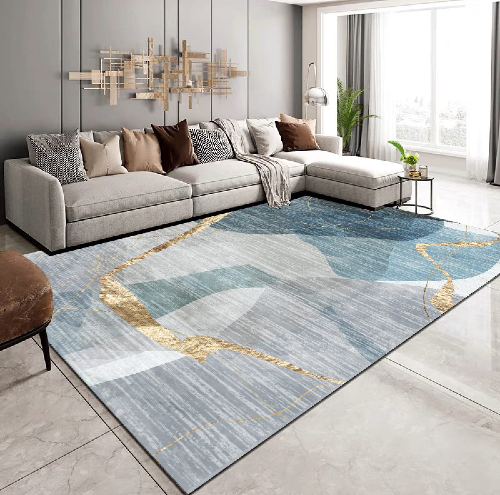 Designerski dywan nowoczesny dywan modny abstrakcyjny geometryczny trójkąt złote linie antypoślizgowy dywanik do salonu sypialni 120 * 200 cm